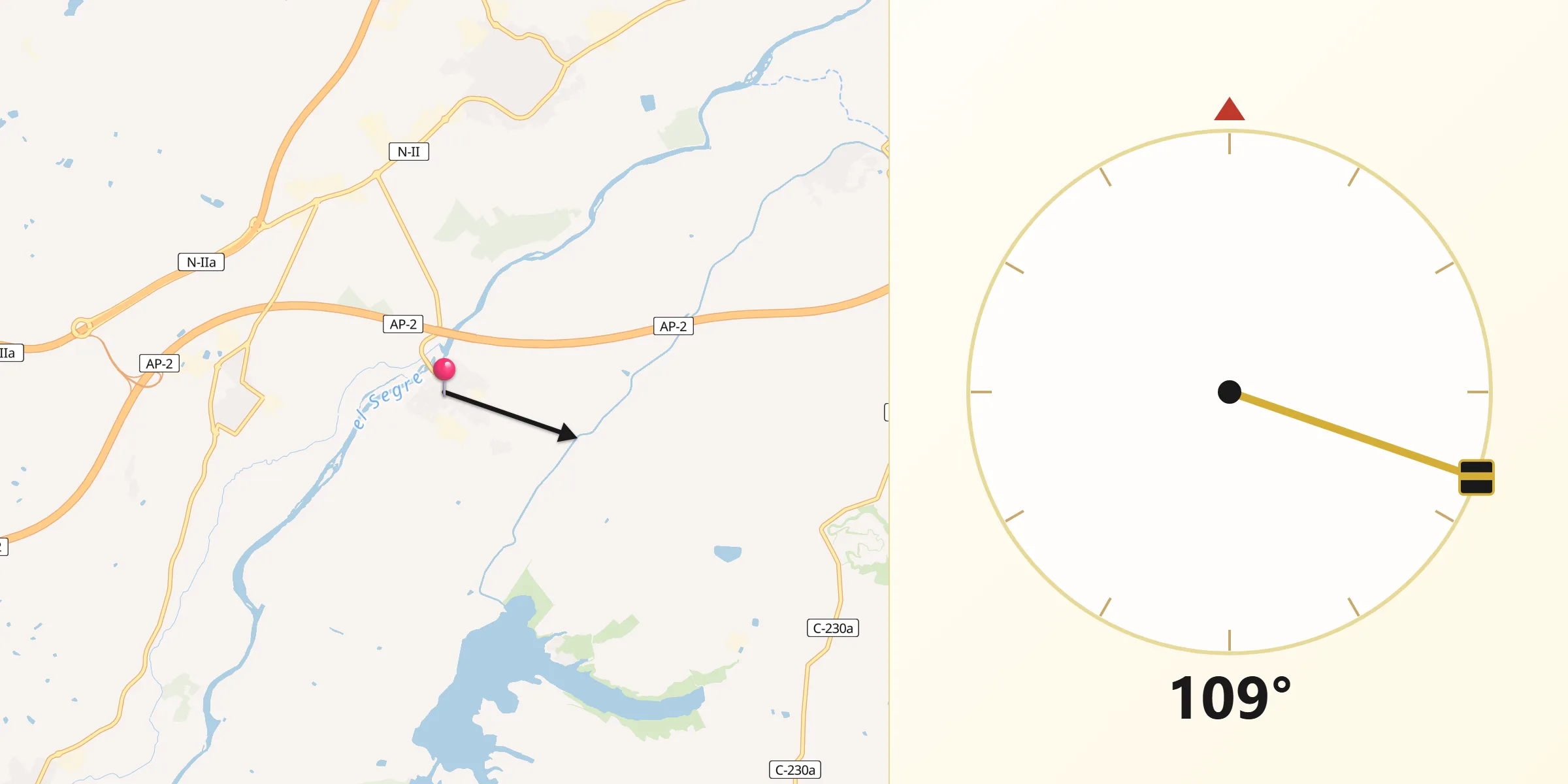 Dirección de la Qibla desde Torres de Segre