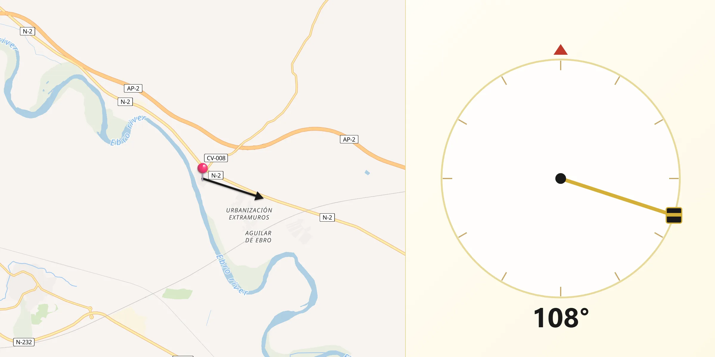Dirección de la Qibla desde Osera de Ebro