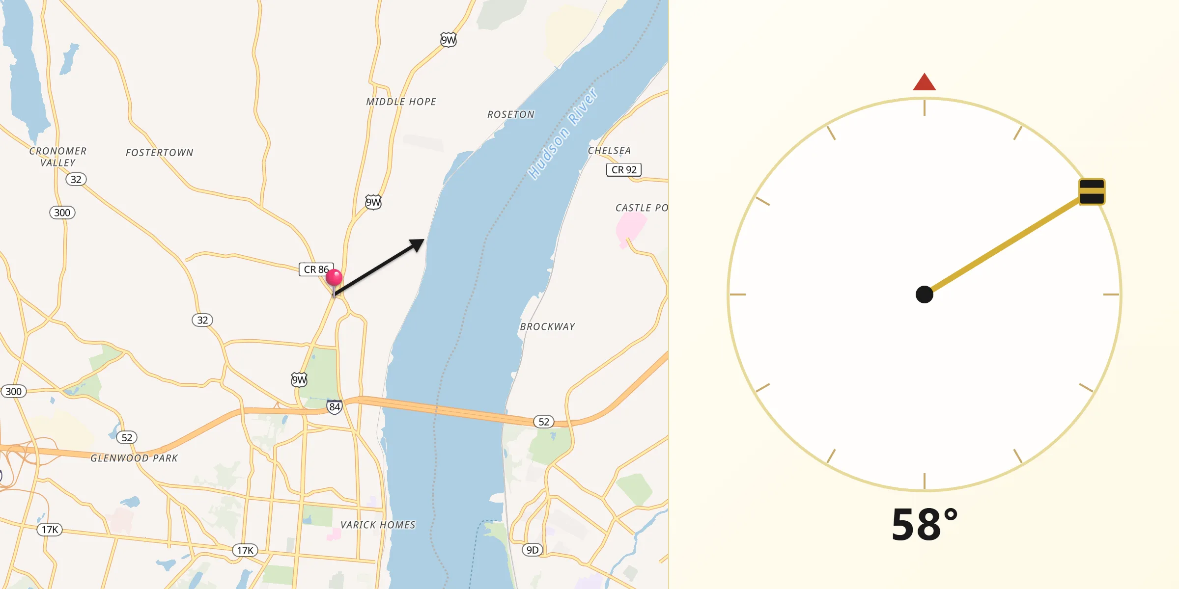 Qibla Direction from Balmville
