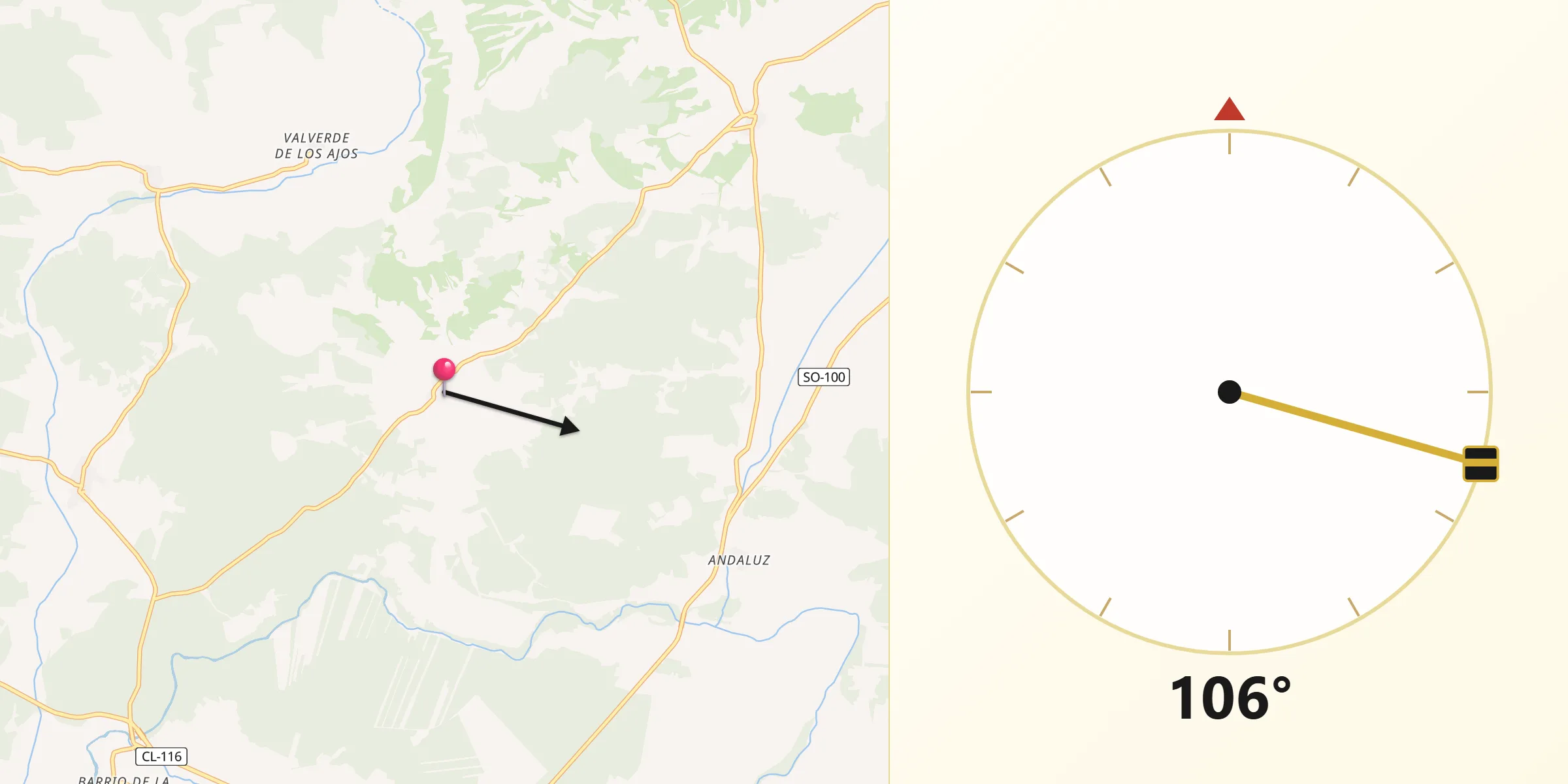 Dirección de la Qibla desde Tajueco
