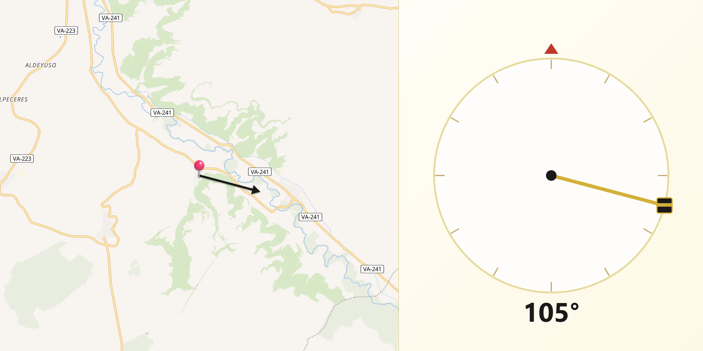 Dirección de la Qibla desde Torre de Peñafiel