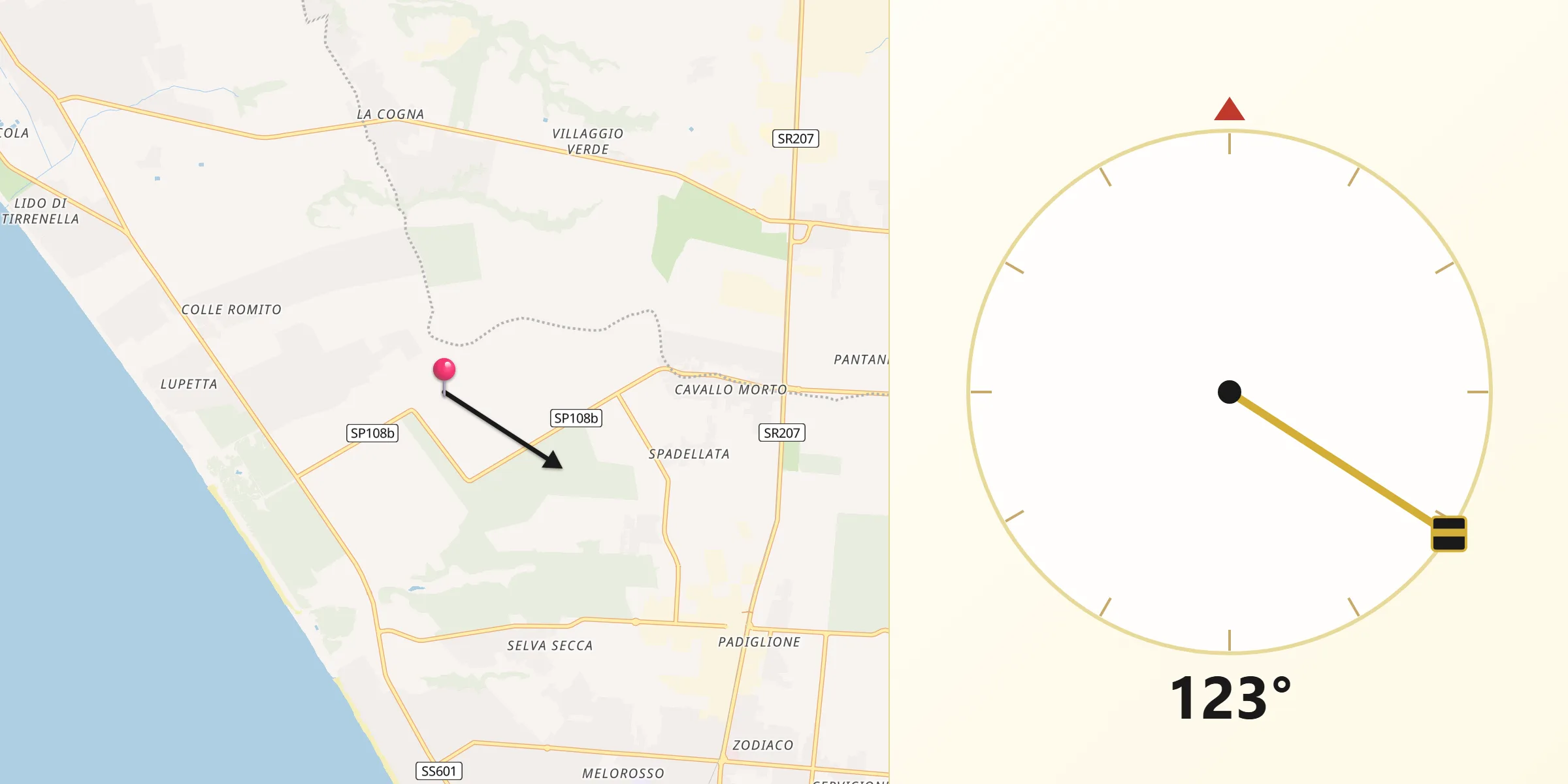 Direzione della Qibla da Lido dei Pini