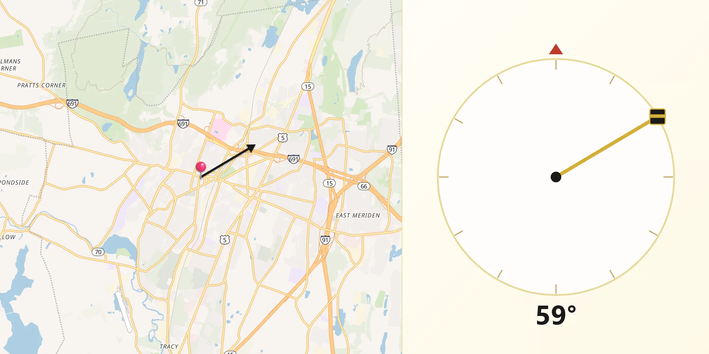 Qibla Direction from Meriden