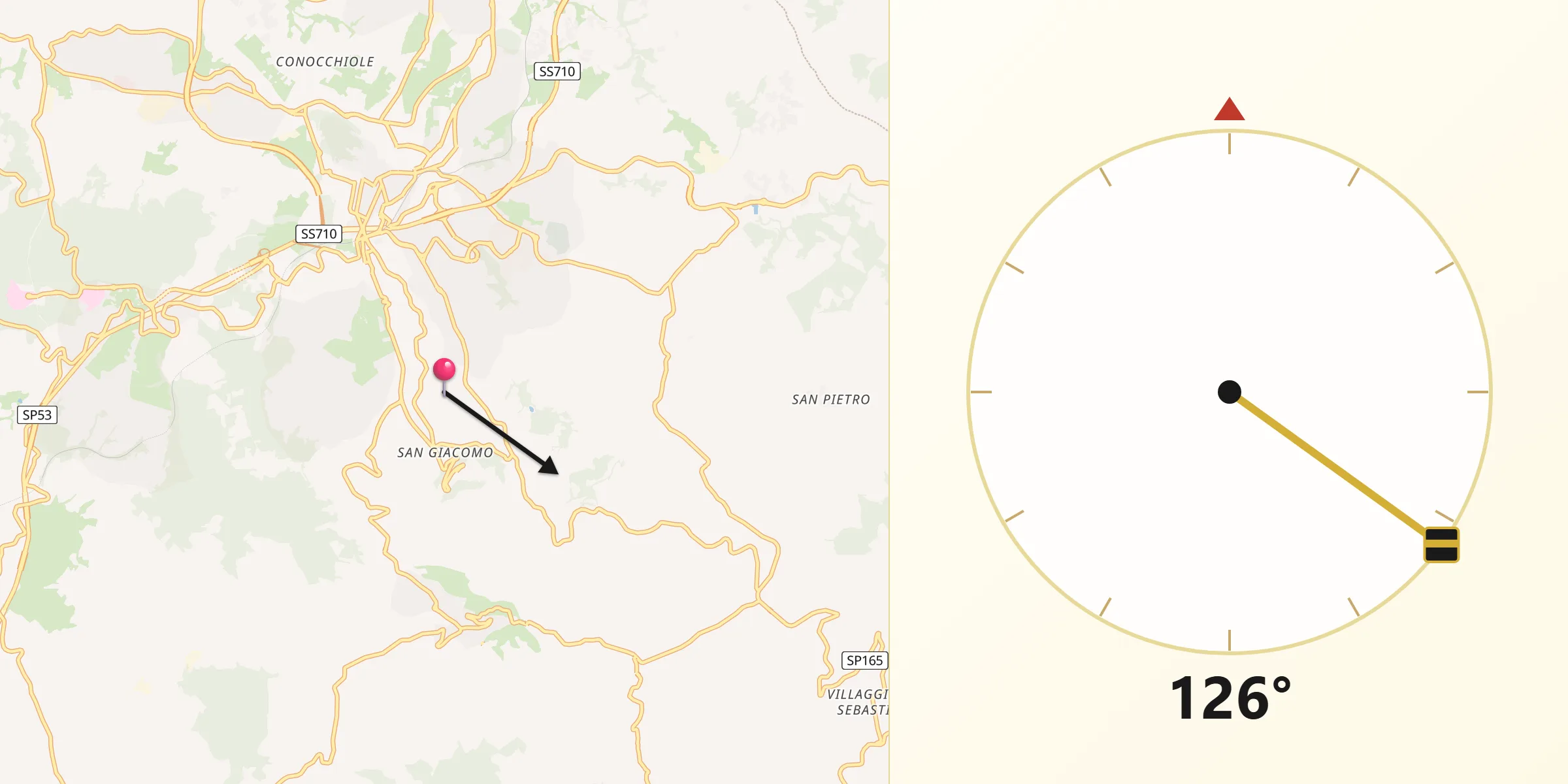 Direzione della Qibla da Mimosa-Poggio Verde-Nuova Comunità