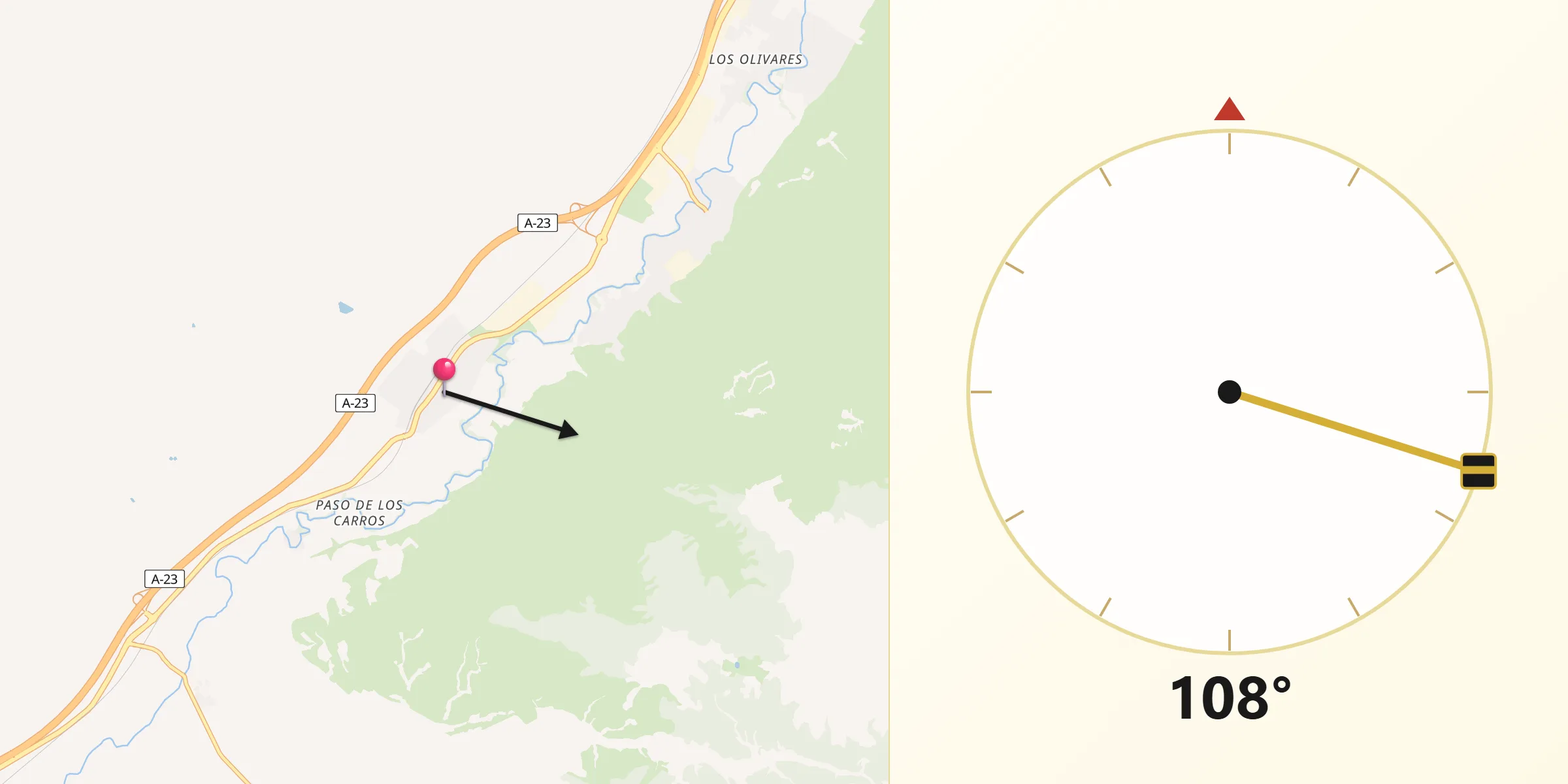 Dirección de la Qibla desde María de Huerva