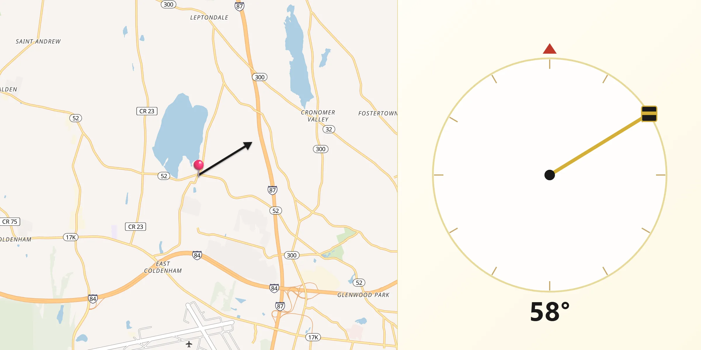 Qibla Direction from Orange Lake