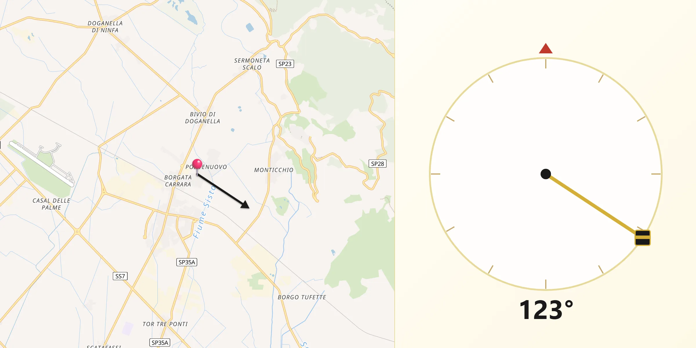 Direzione della Qibla da Carrara-Pontenuovo