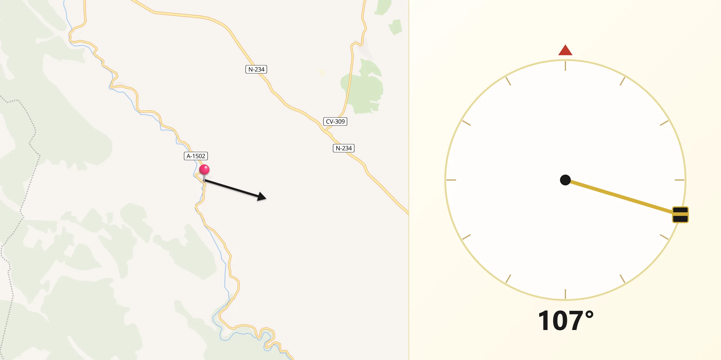 Dirección de la Qibla desde Bijuesca