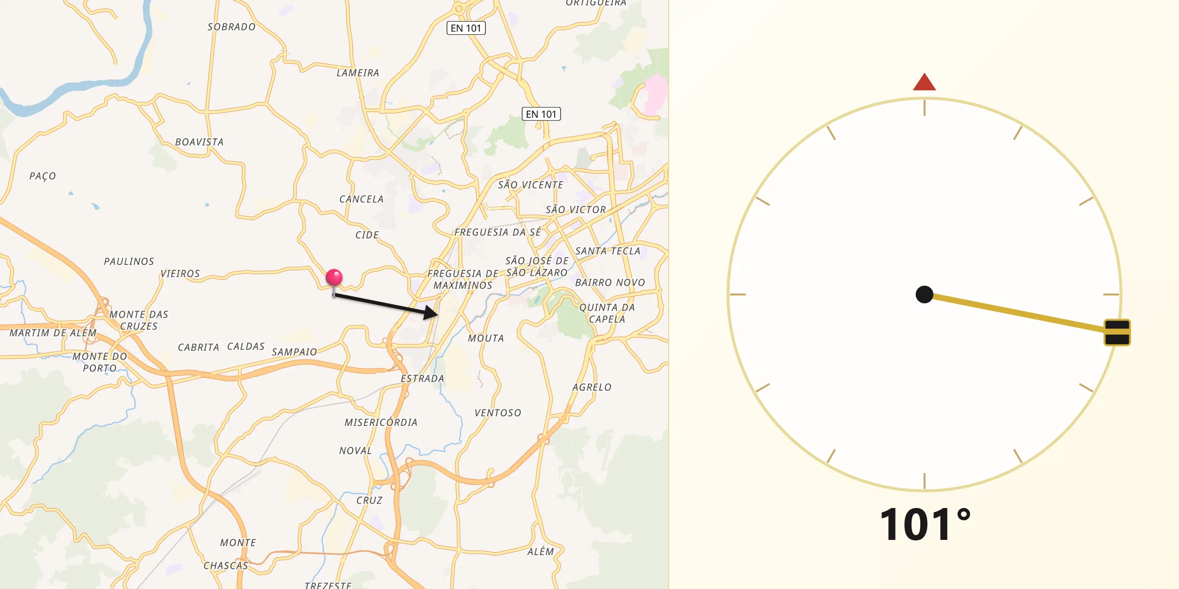 Direção da Qibla a partir de Gondizalves