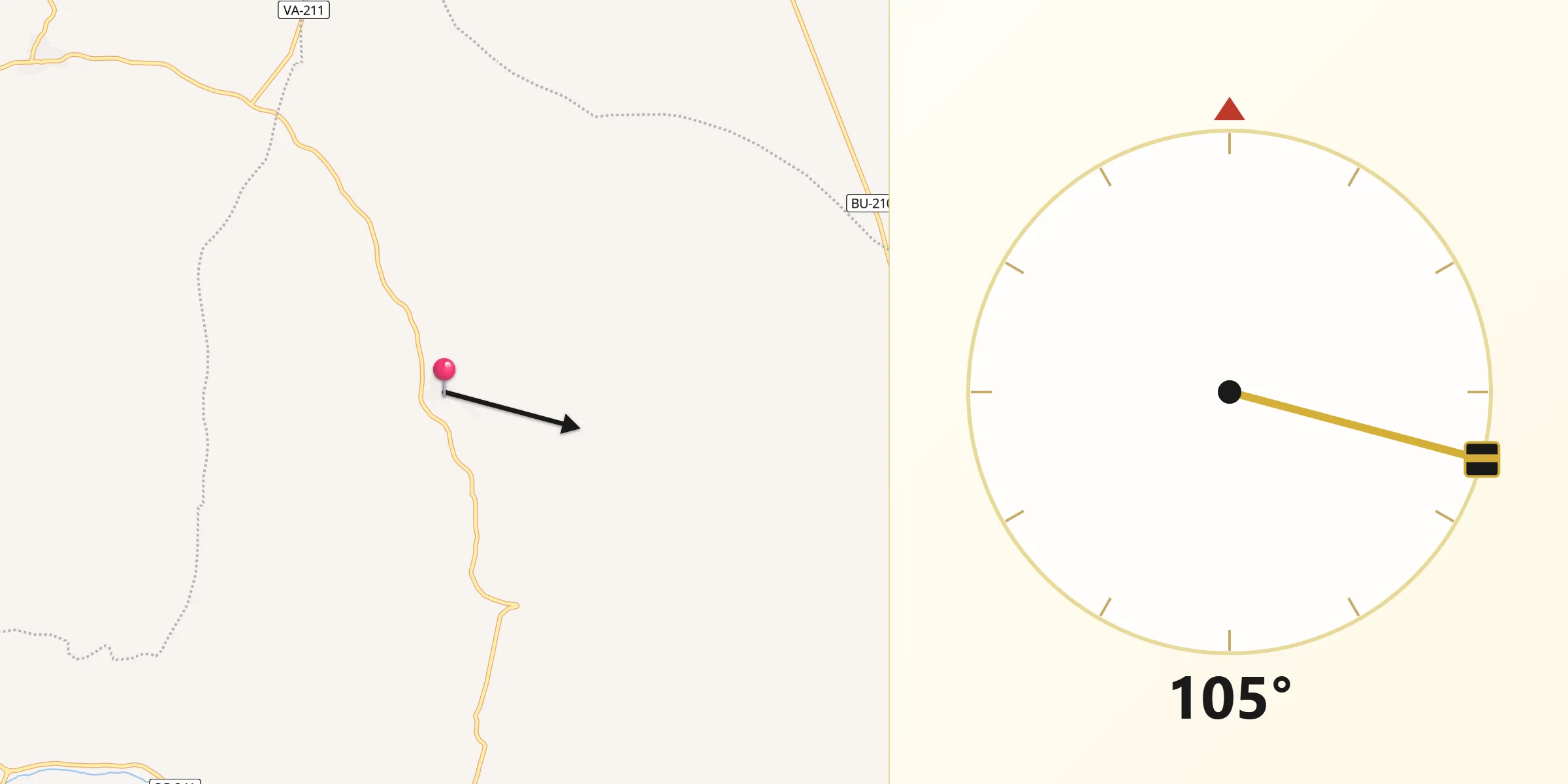 Dirección de la Qibla desde Cuevas de Provanco