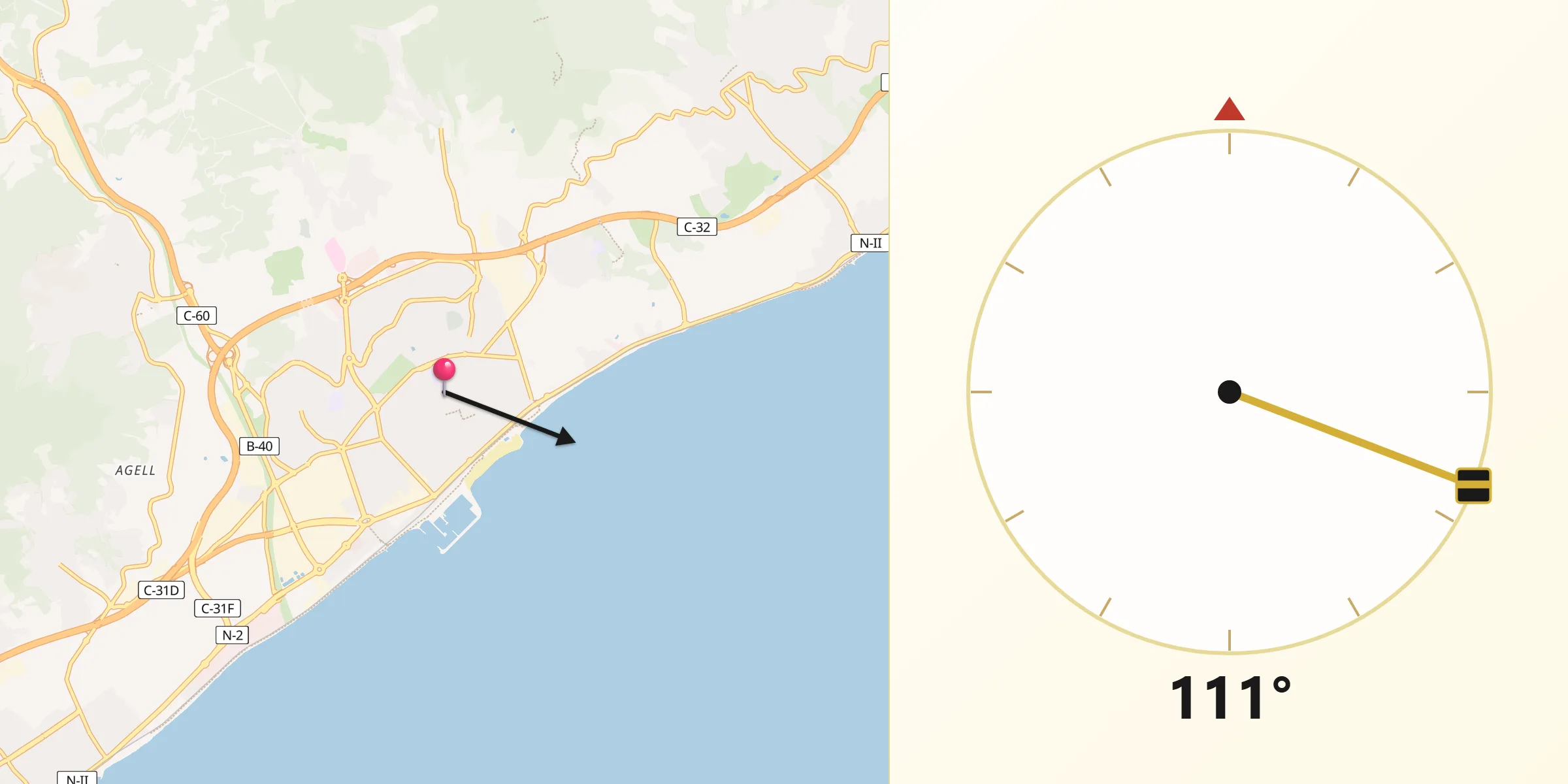 Dirección de la Qibla desde Mataró