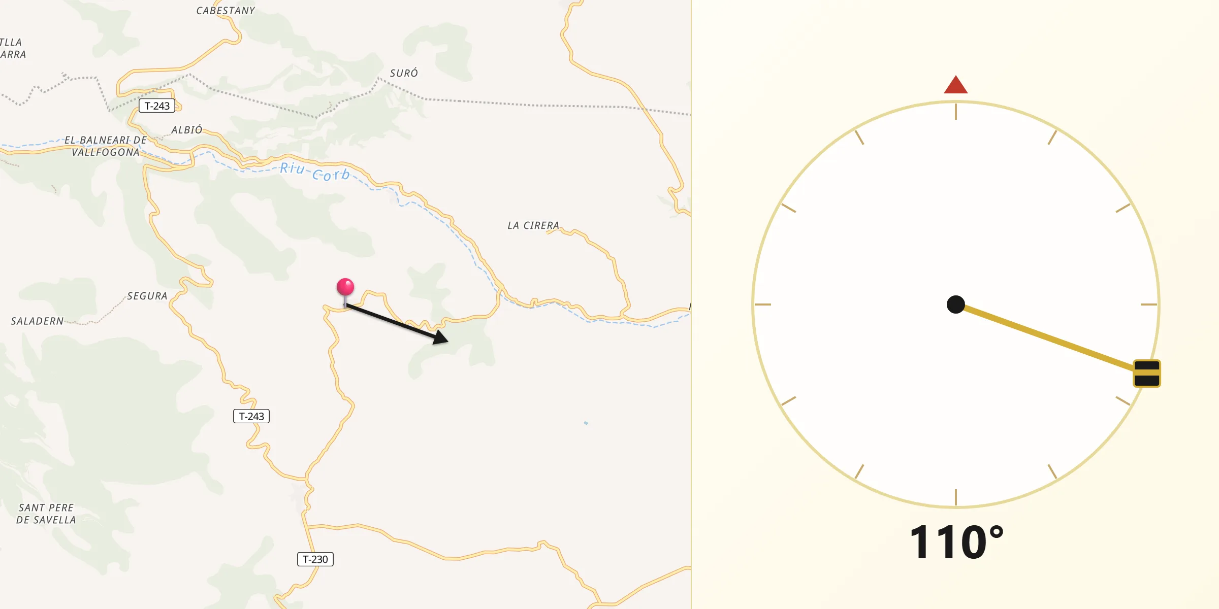 Dirección de la Qibla desde Savallà del Comtat