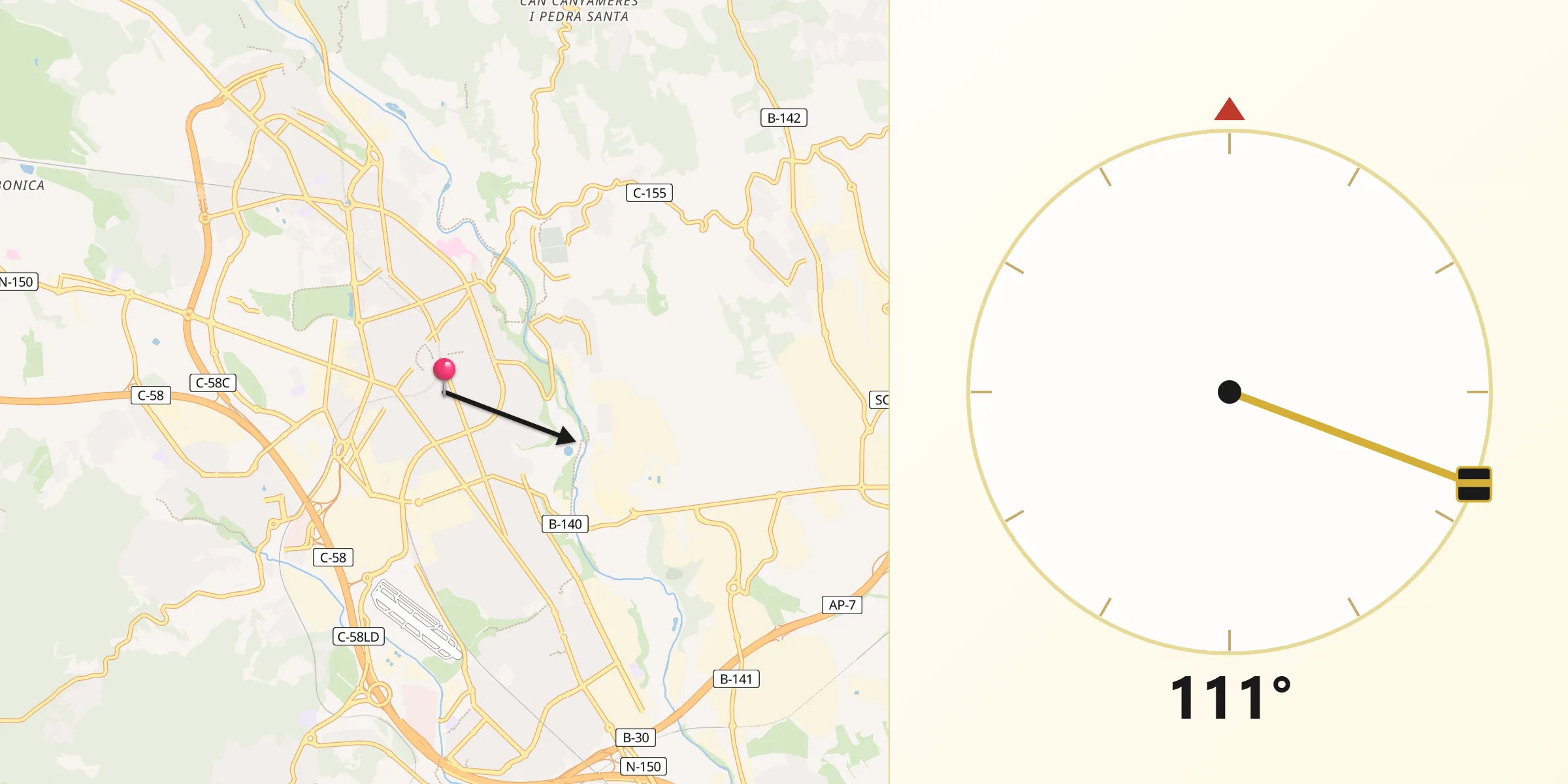 Dirección de la Qibla desde Sabadell