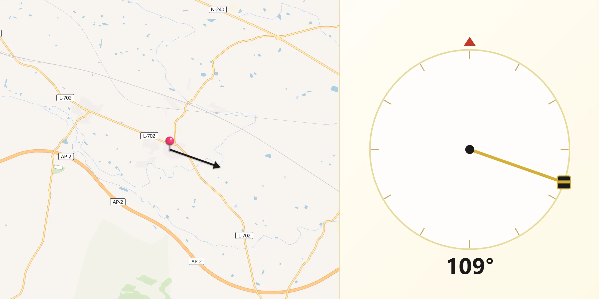 Dirección de la Qibla desde Puigverd de Lleida