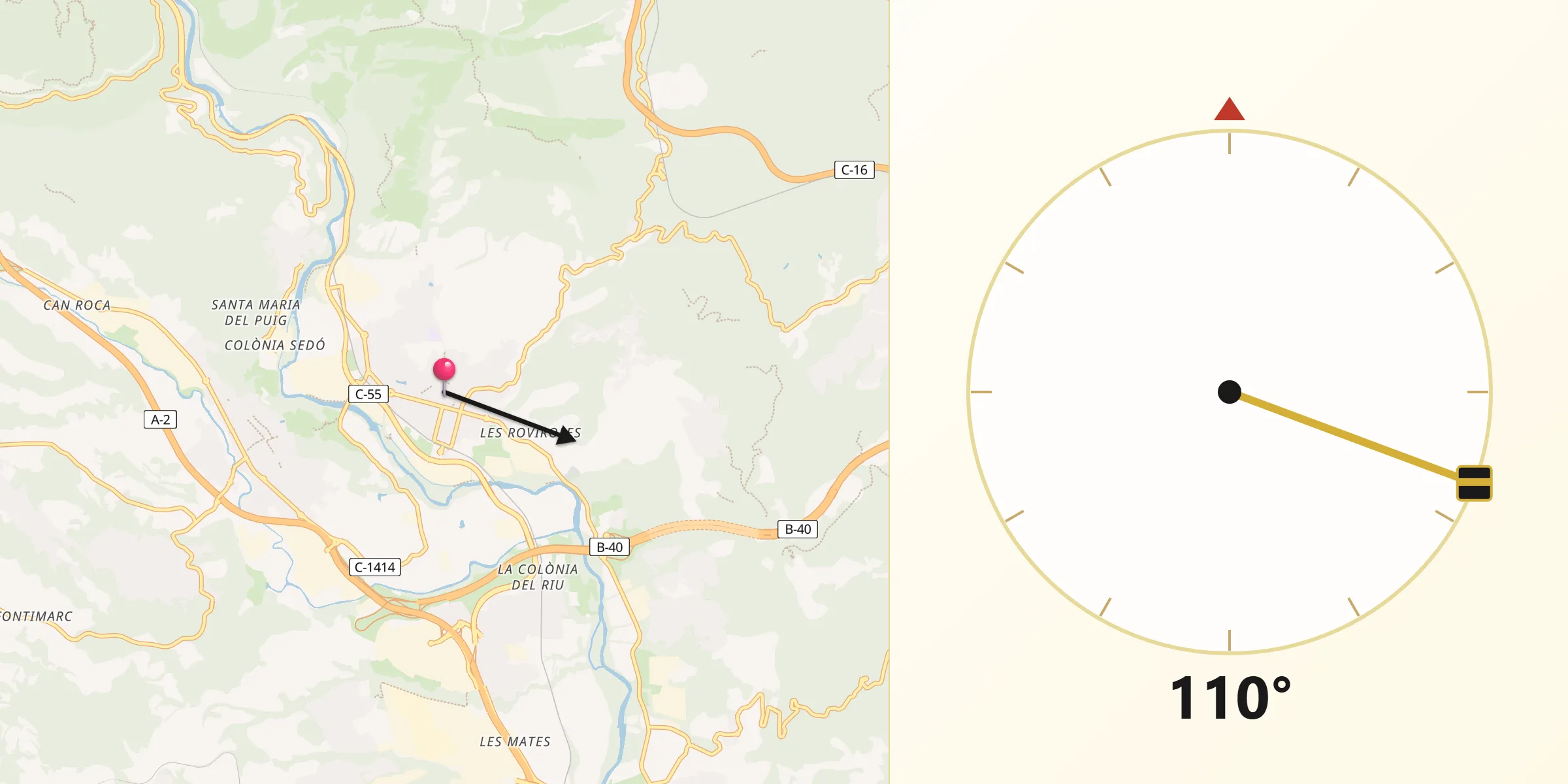 Dirección de la Qibla desde Olesa de Montserrat