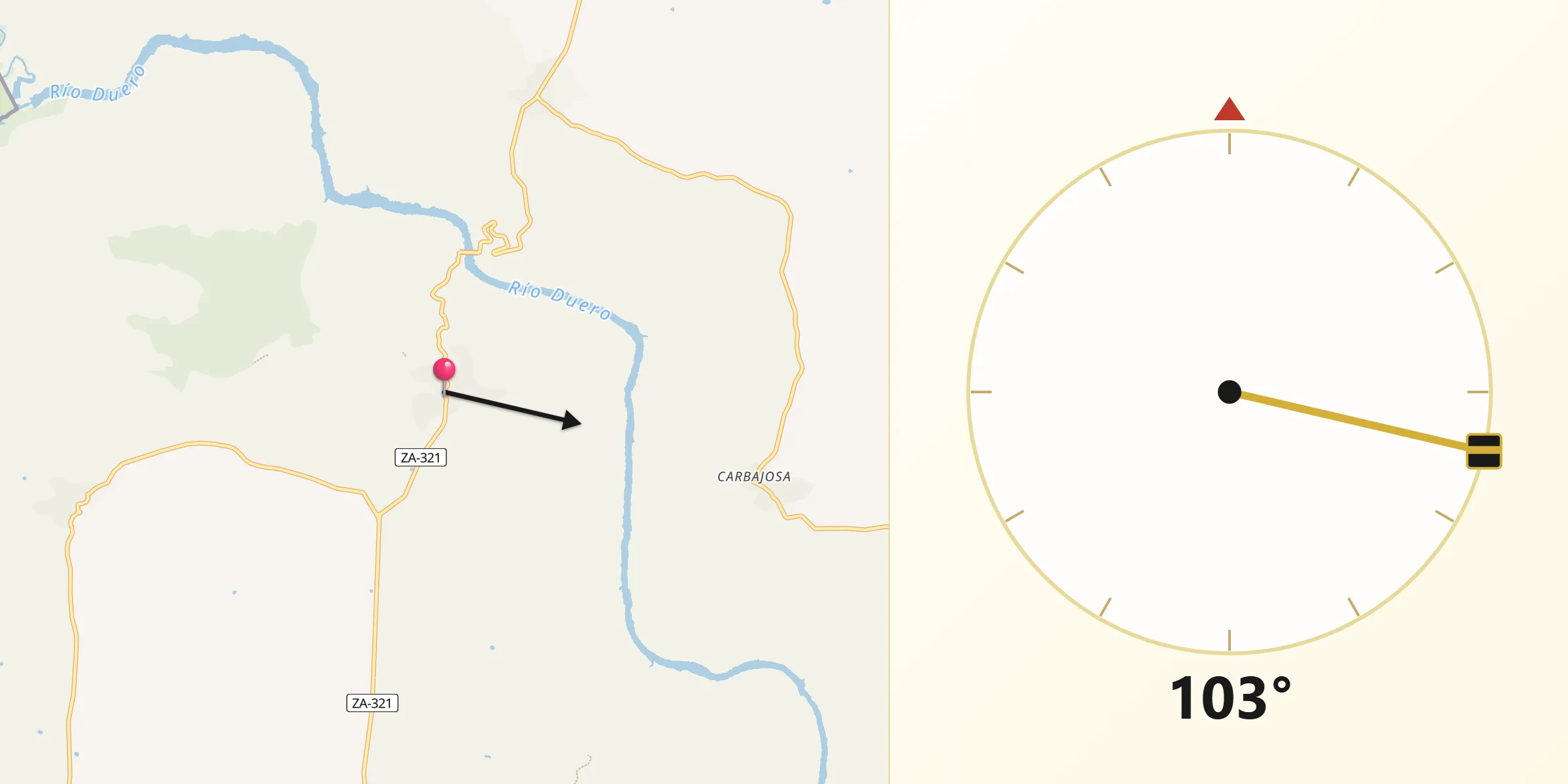 Dirección de la Qibla desde Villadepera