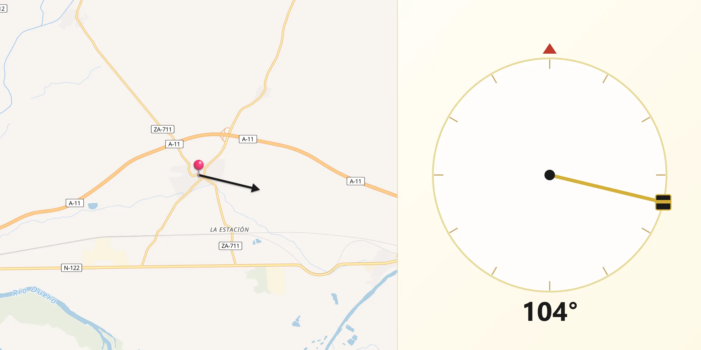 Dirección de la Qibla desde Coreses