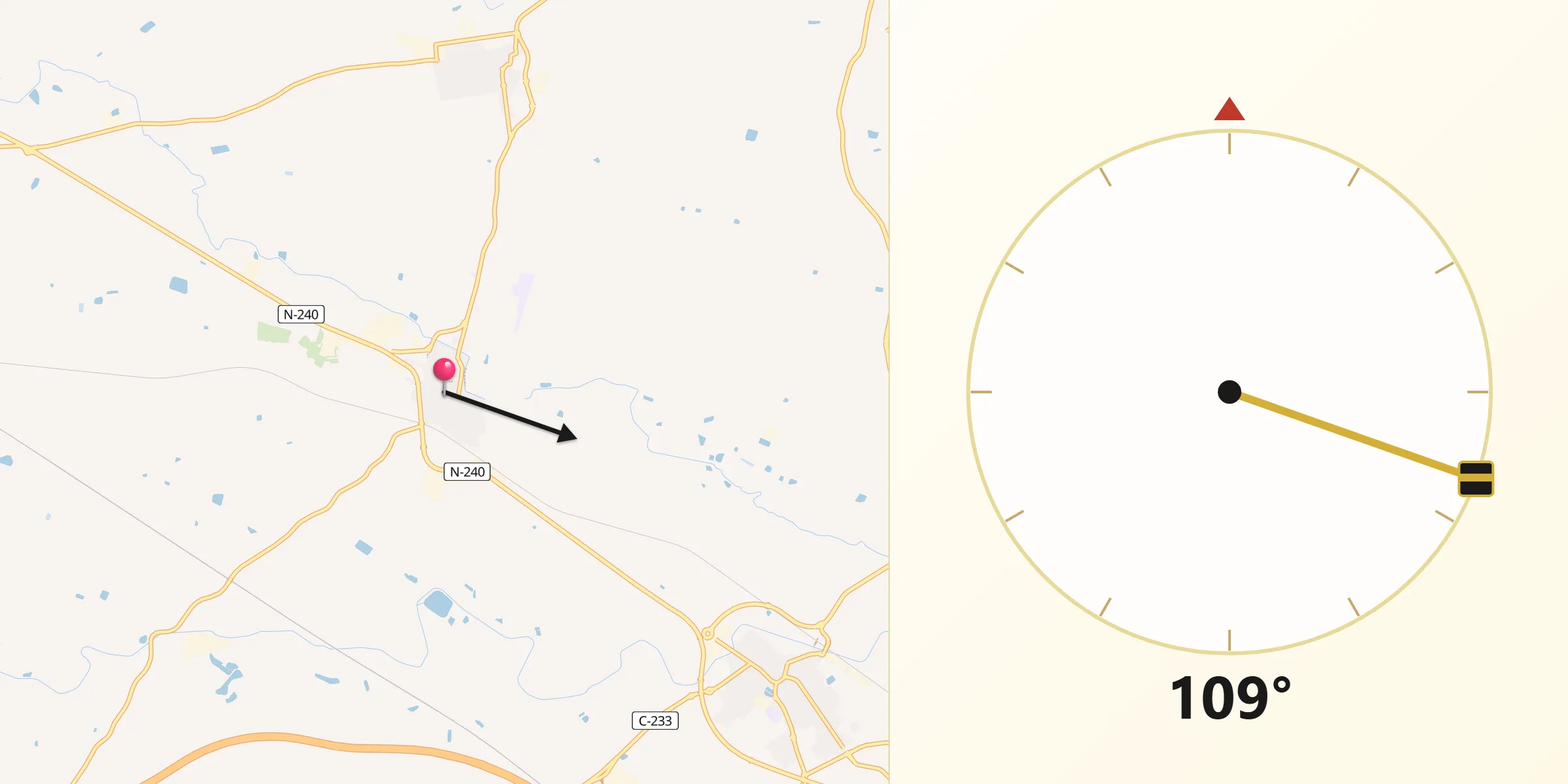 Dirección de la Qibla desde Juneda