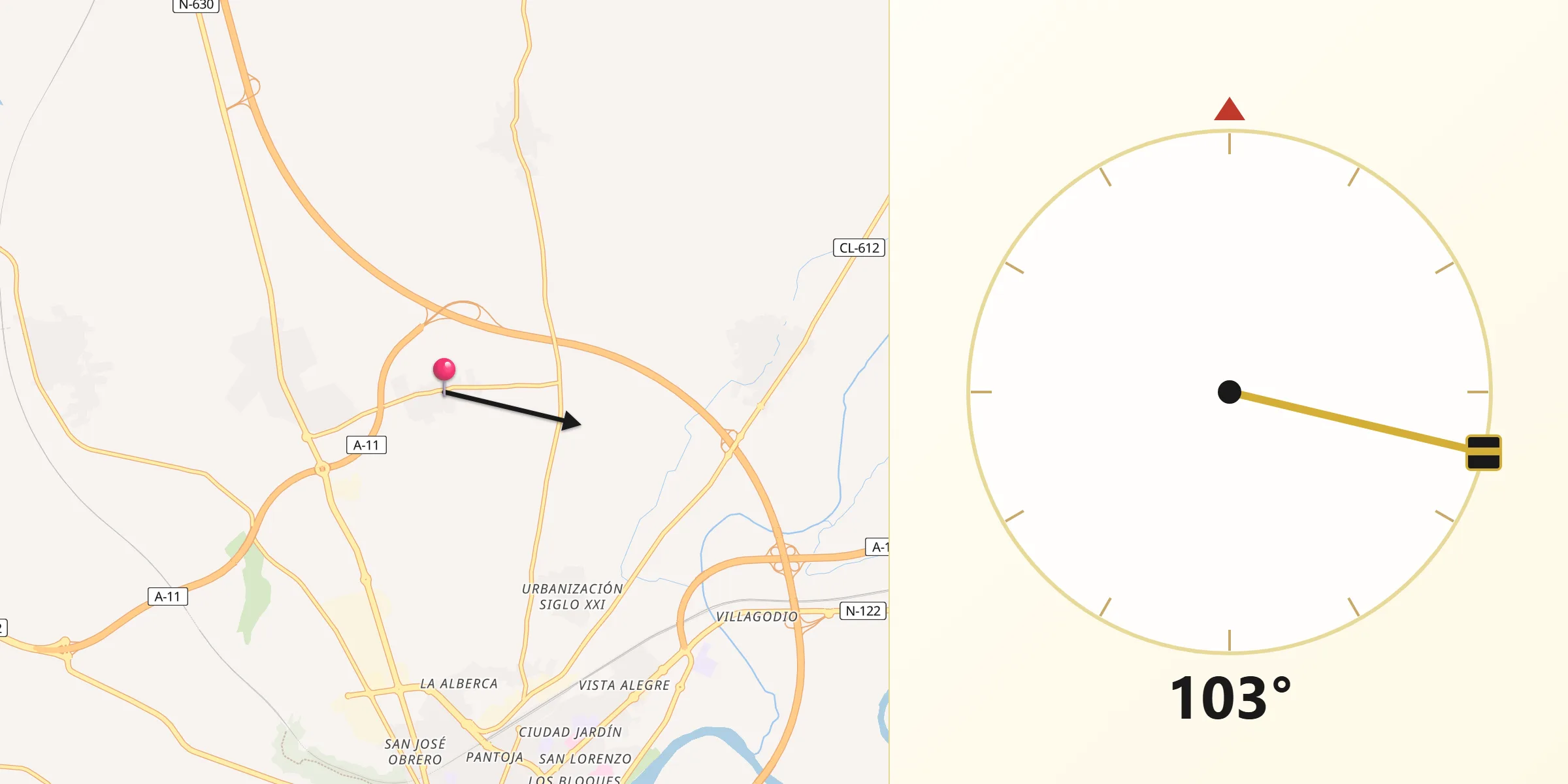 Dirección de la Qibla desde Valcabado