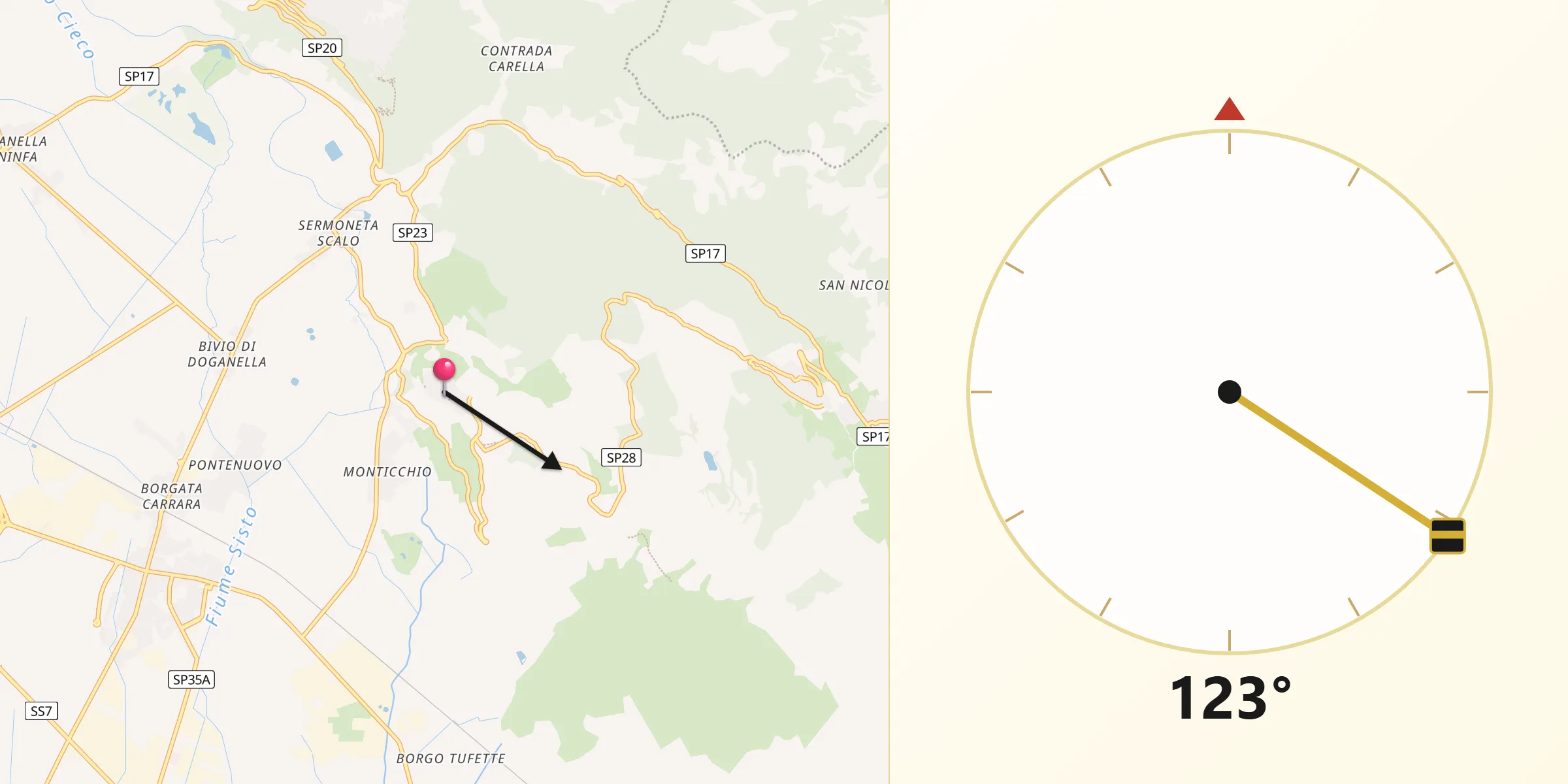 Direzione della Qibla da Sermoneta