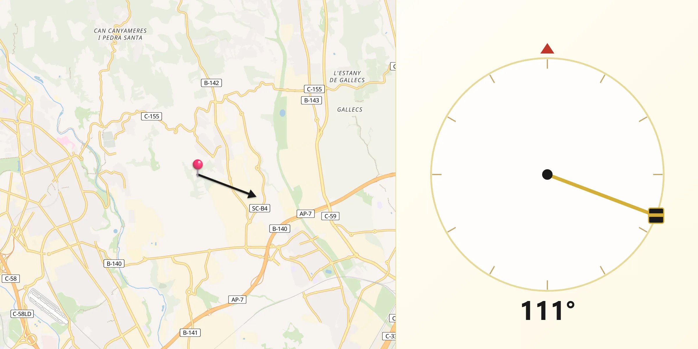 Dirección de la Qibla desde Polinyà