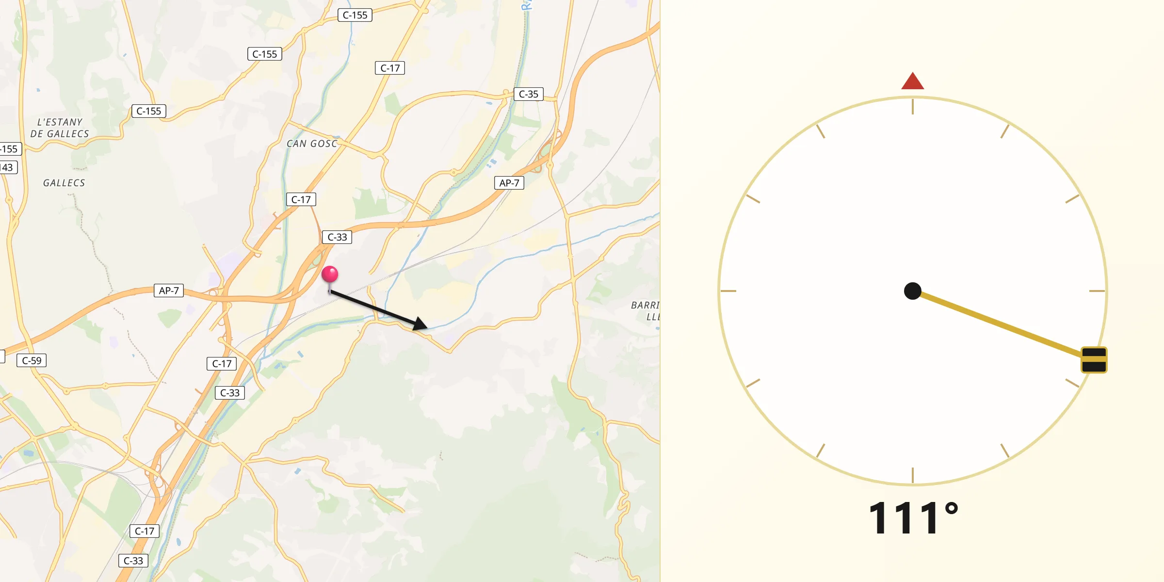 Dirección de la Qibla desde Montmeló