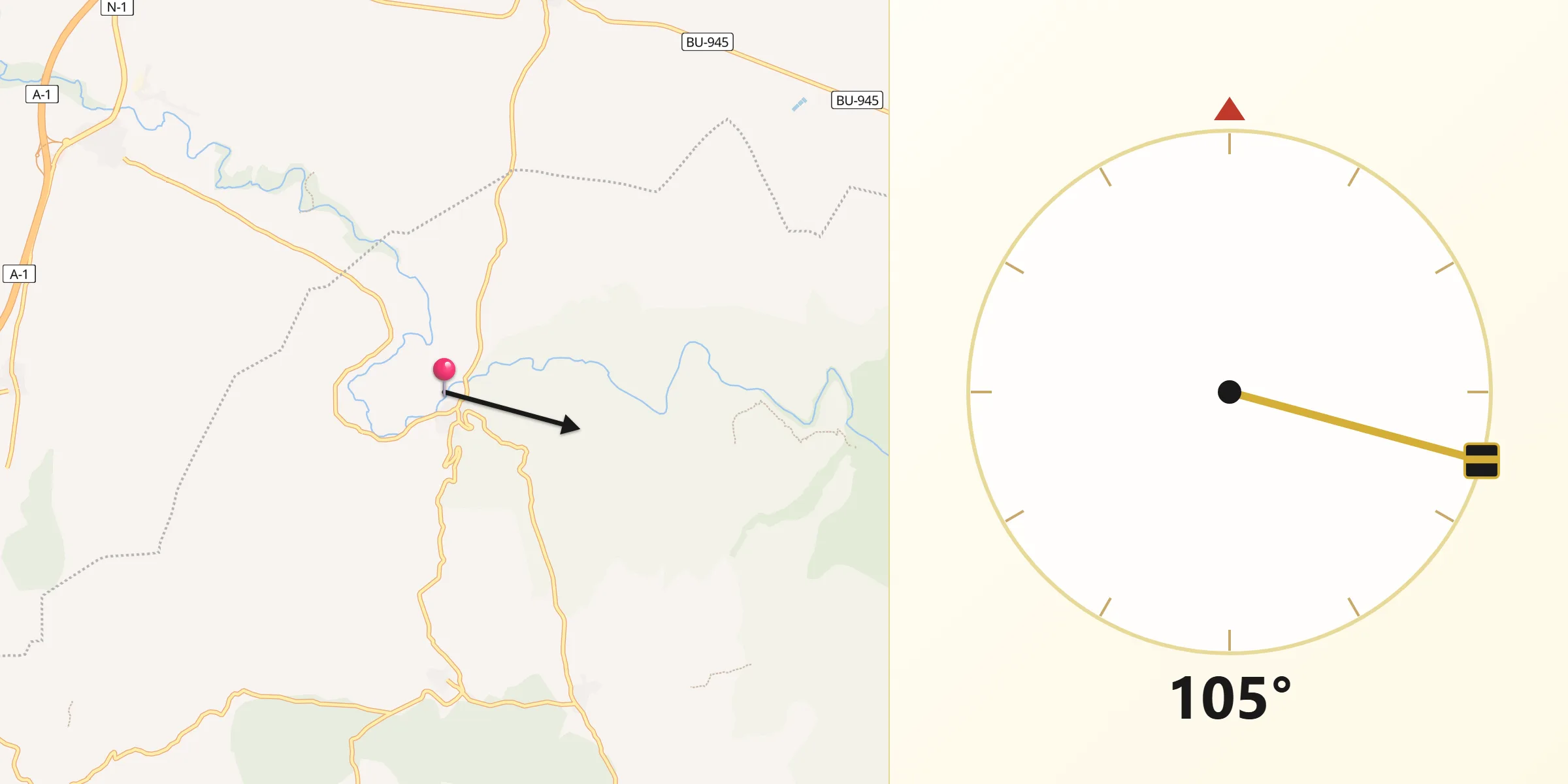Dirección de la Qibla desde Montejo de la Vega de la Serrezuela