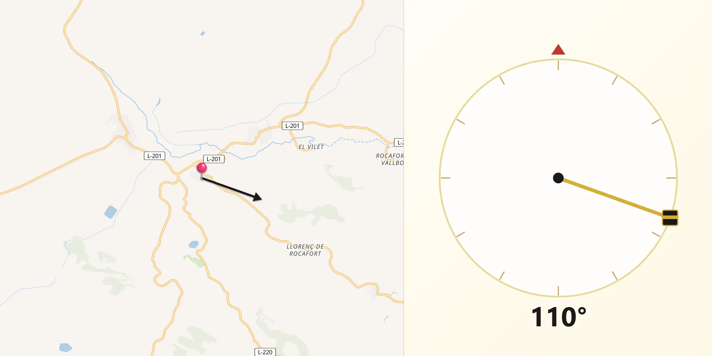 Dirección de la Qibla desde Maldà