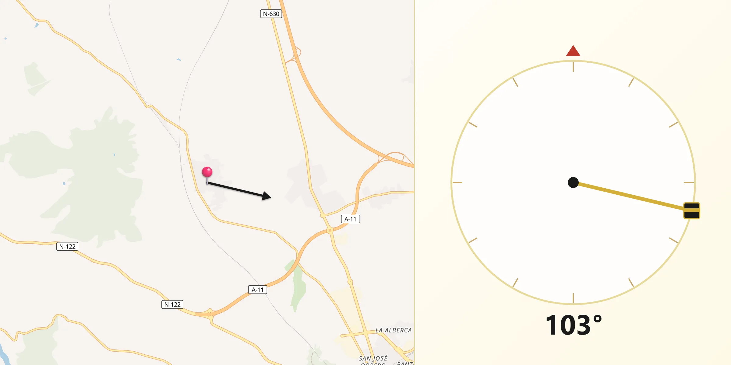 Dirección de la Qibla desde La Hiniesta