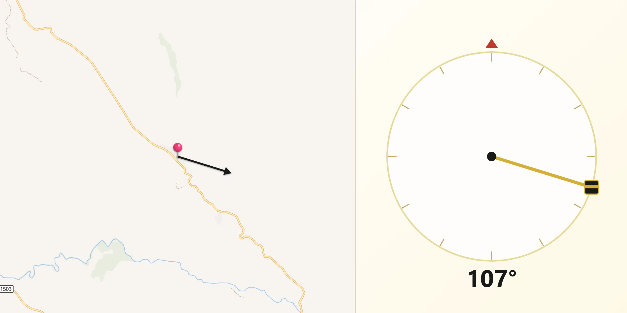 Dirección de la Qibla desde Mesones de Isuela