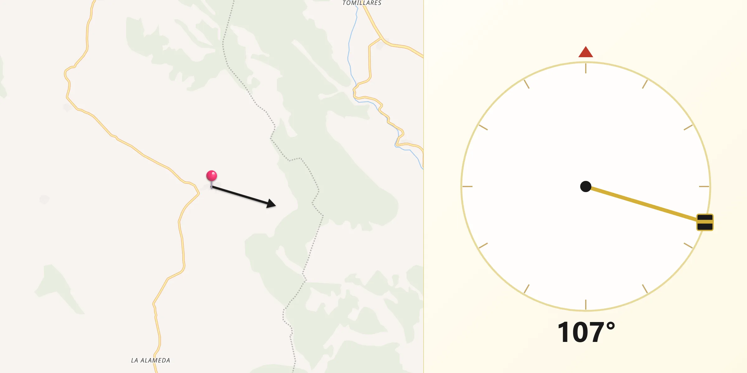 Dirección de la Qibla desde Carabantes