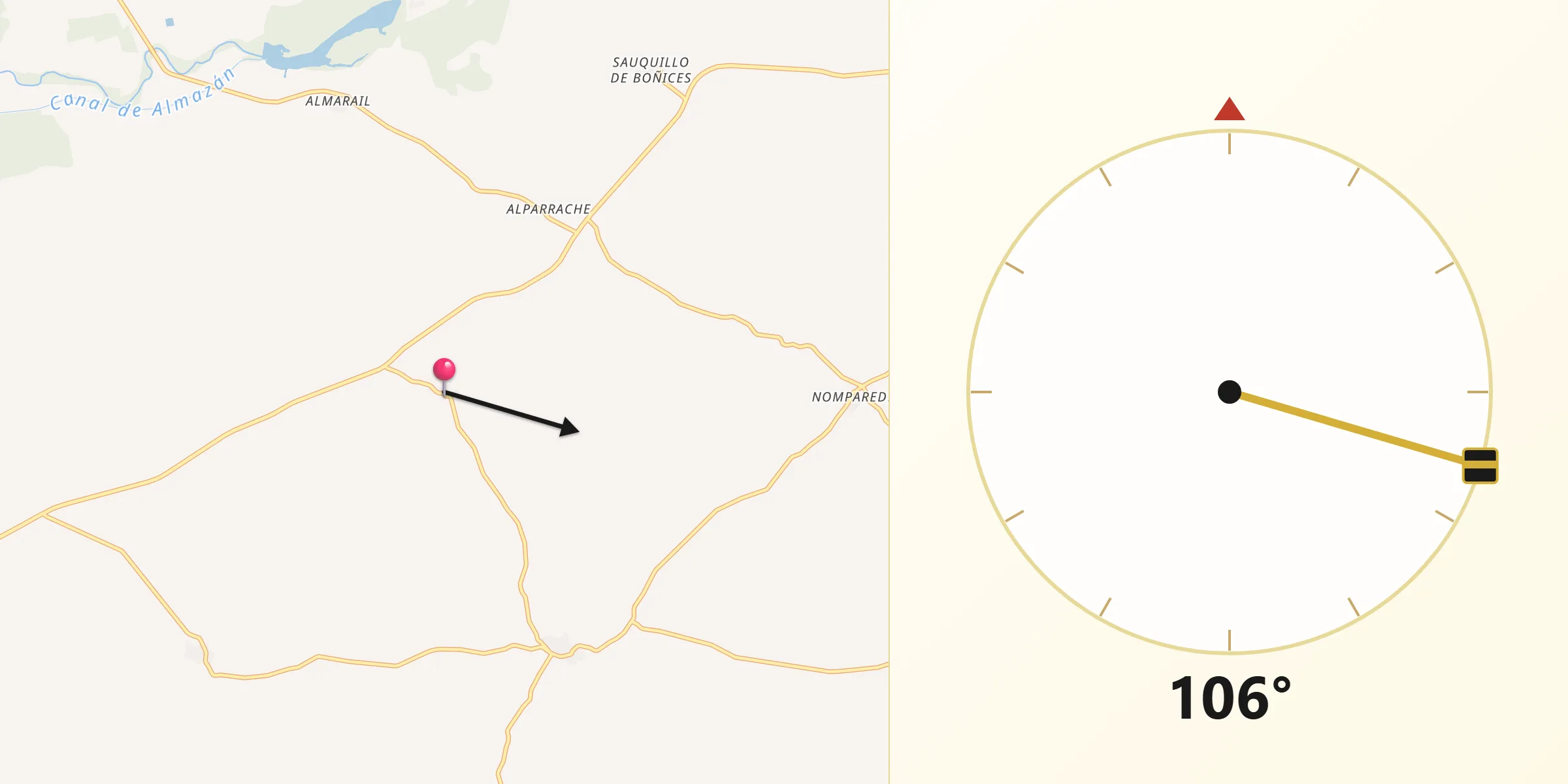Dirección de la Qibla desde Borjabad
