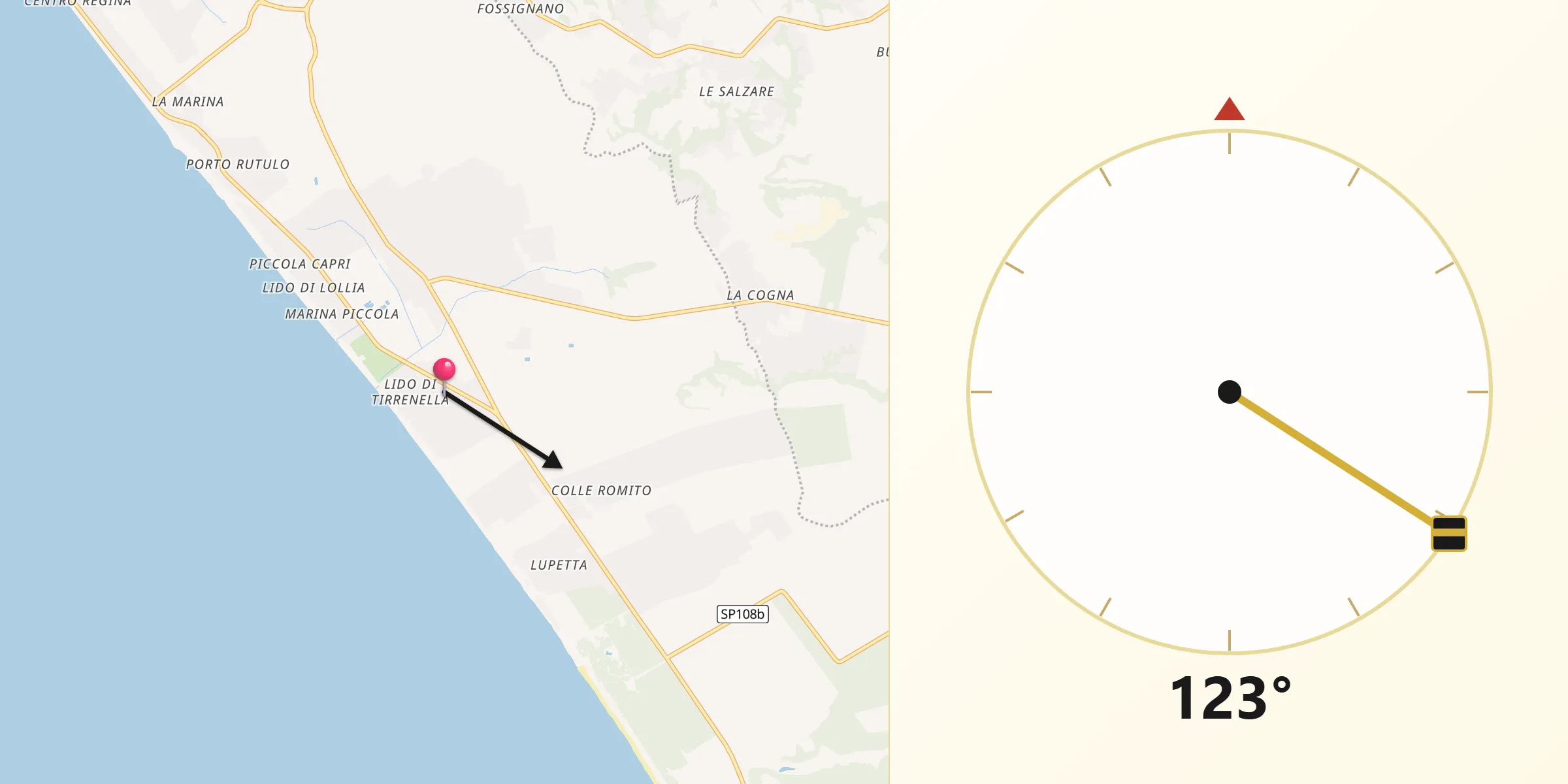 Direzione della Qibla da Marina di Ardea-Tor San Lorenzo
