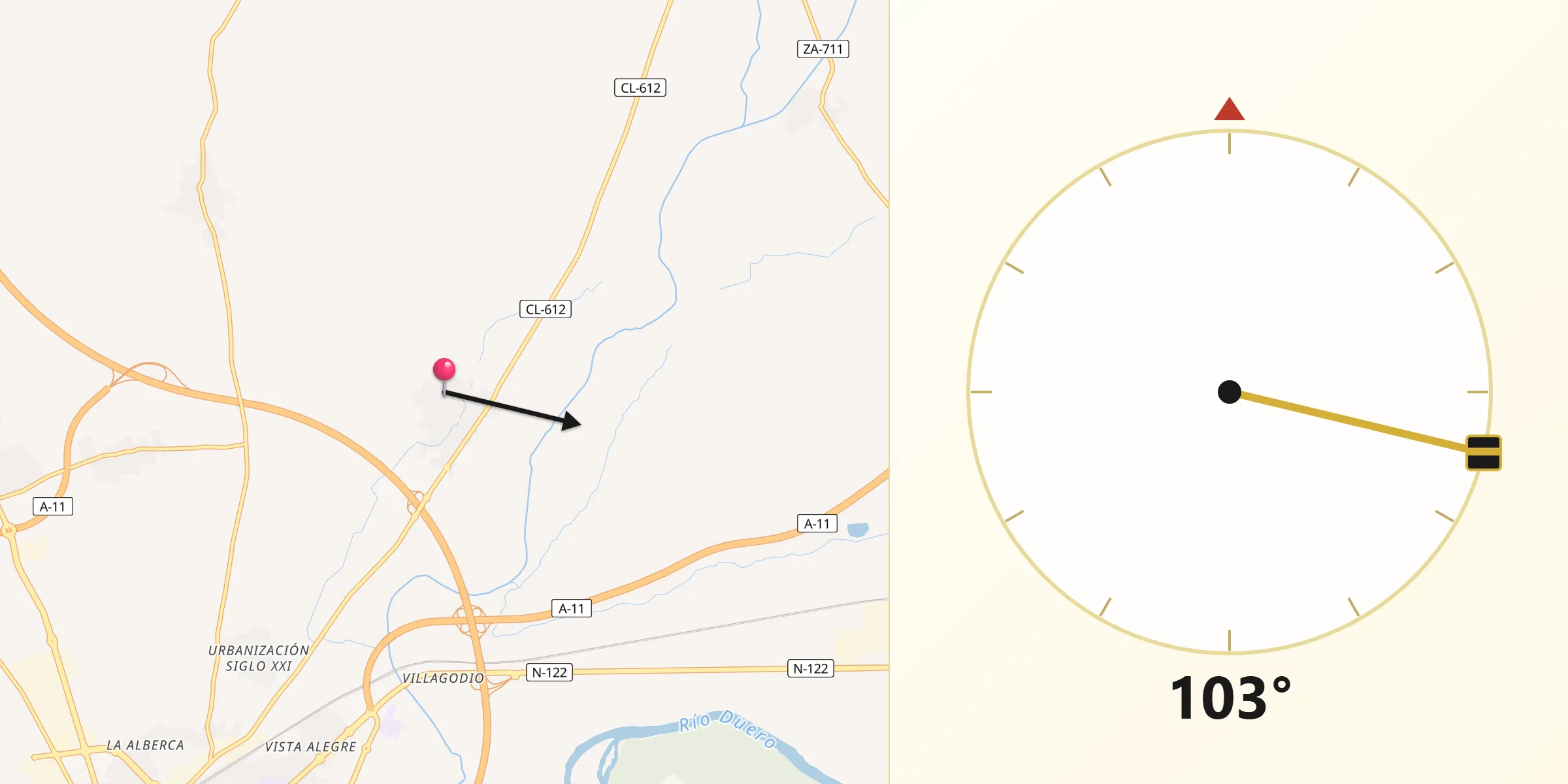 Dirección de la Qibla desde Monfarracinos