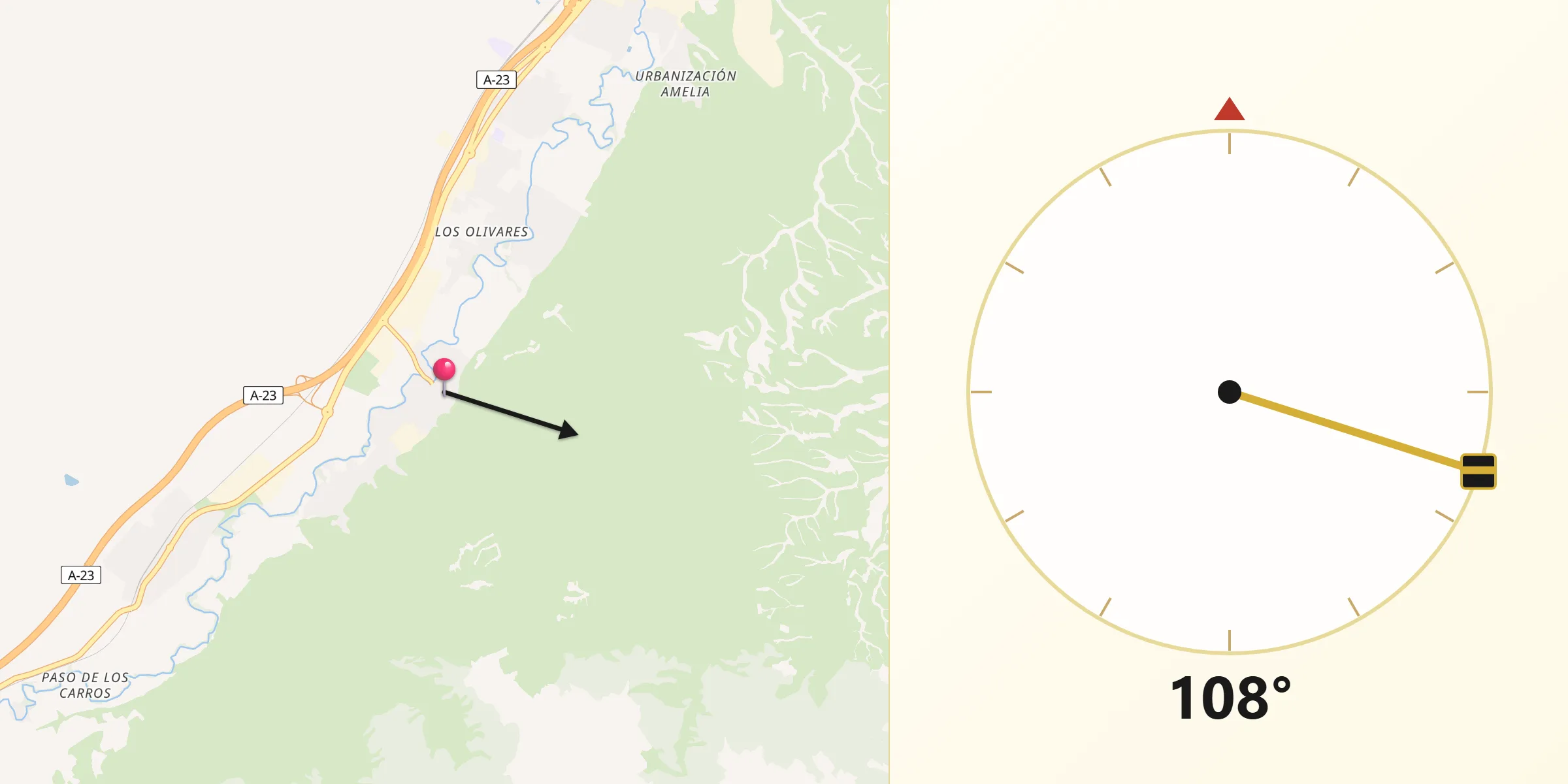 Dirección de la Qibla desde Cadrete