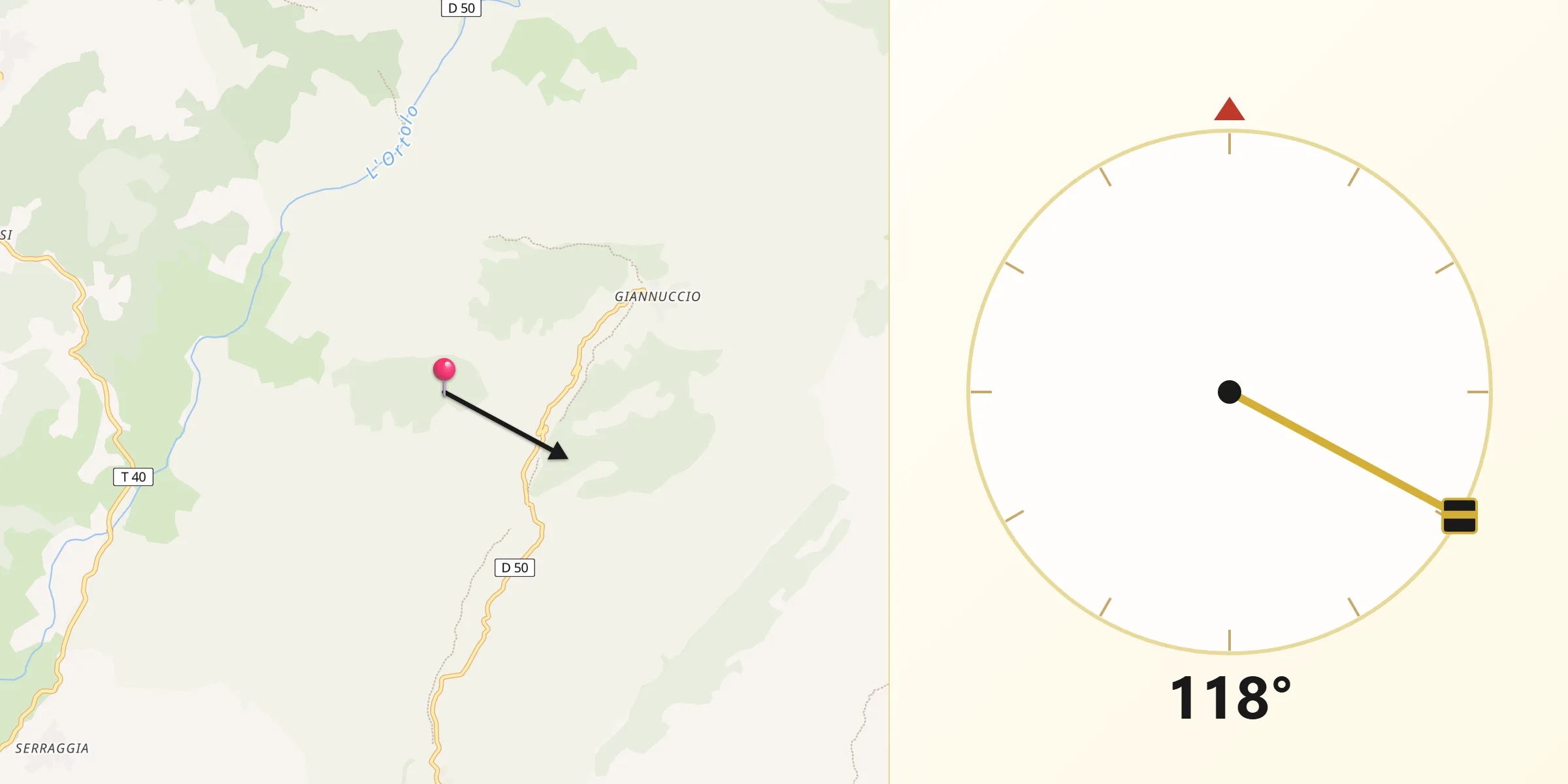 Direction vers la Qibla depuis Sotta