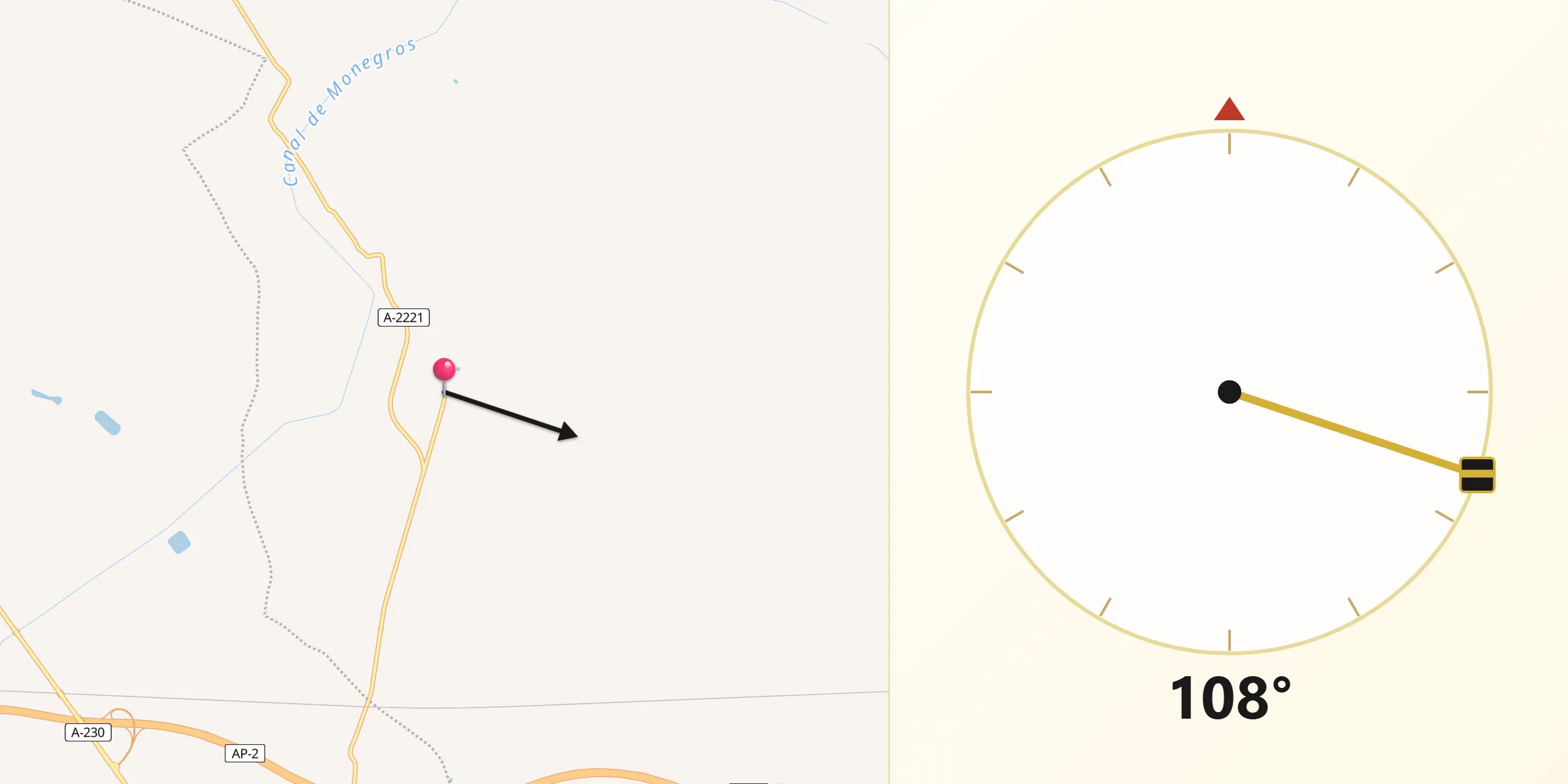 Dirección de la Qibla desde Valfarta