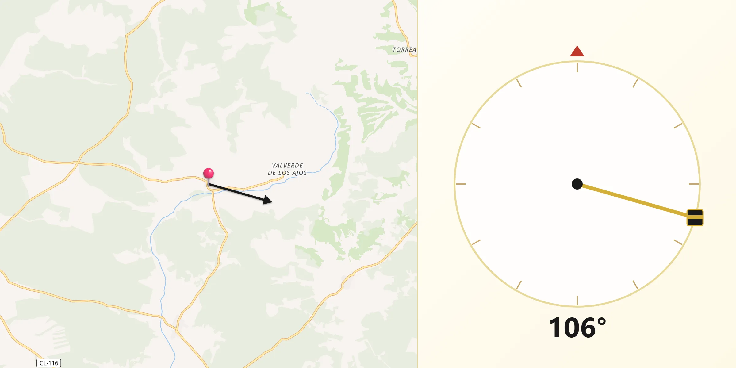 Dirección de la Qibla desde Bayubas de Arriba