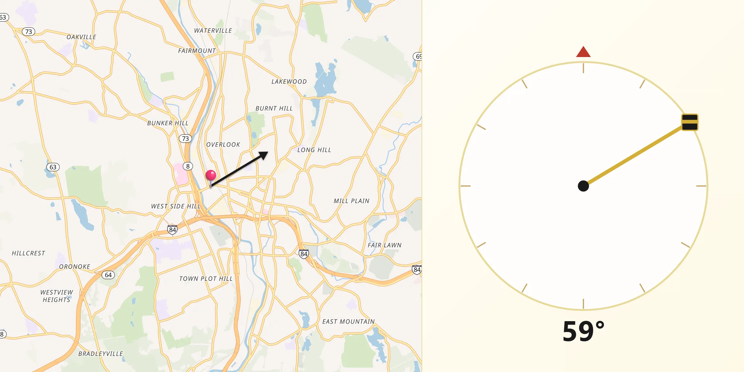 Qibla Direction from Waterbury