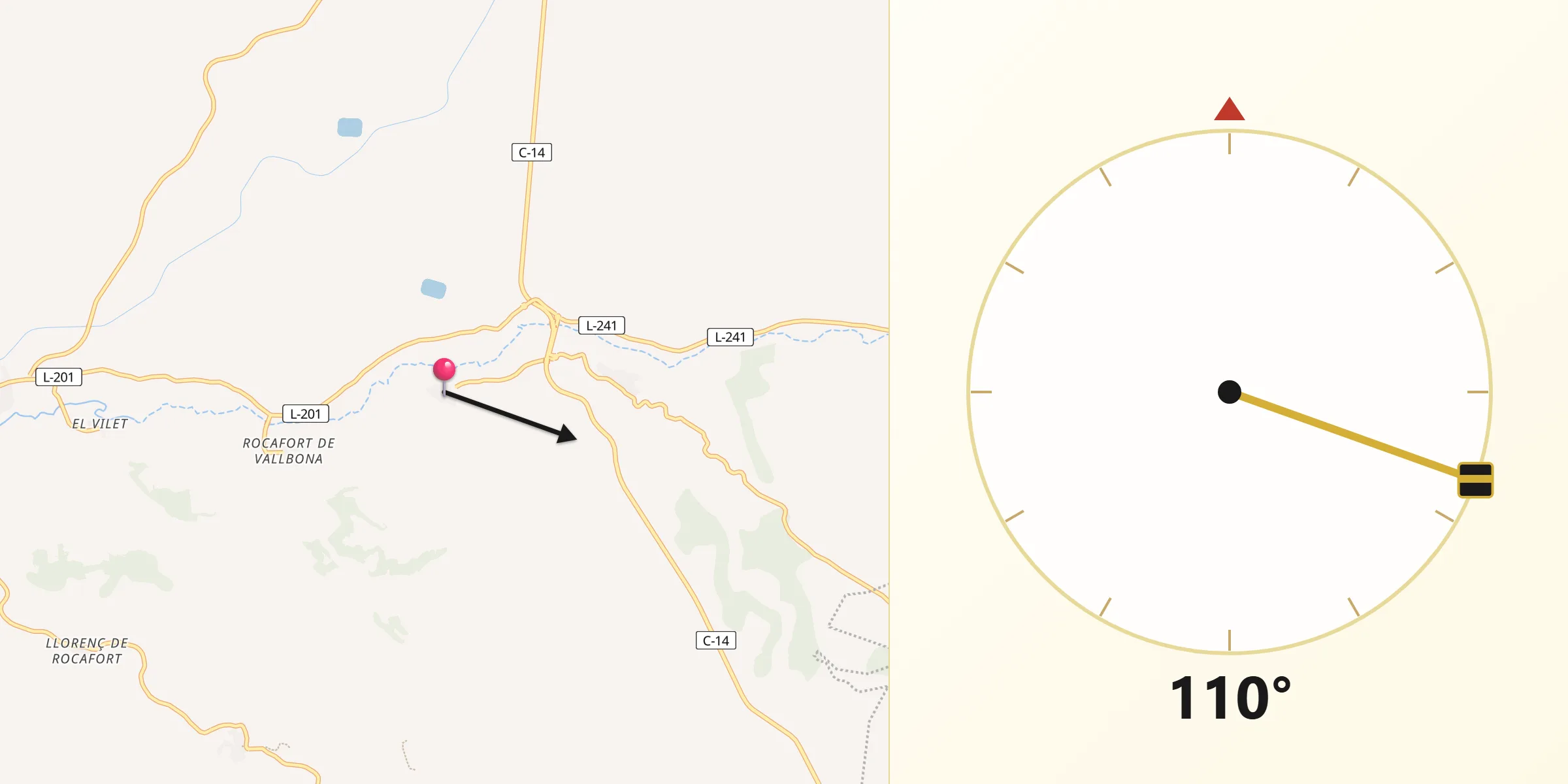 Dirección de la Qibla desde Nalec