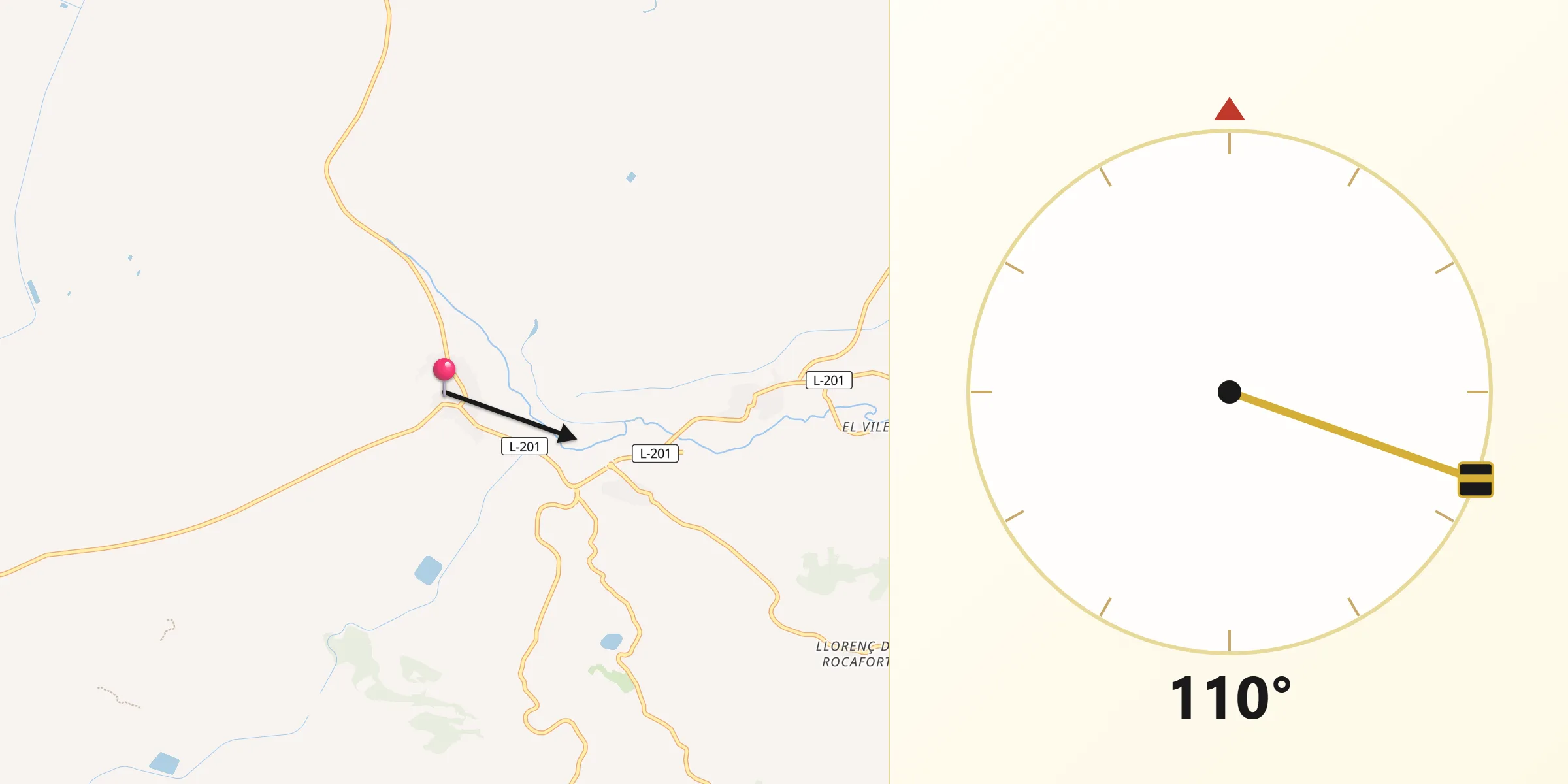 Dirección de la Qibla desde Belianes