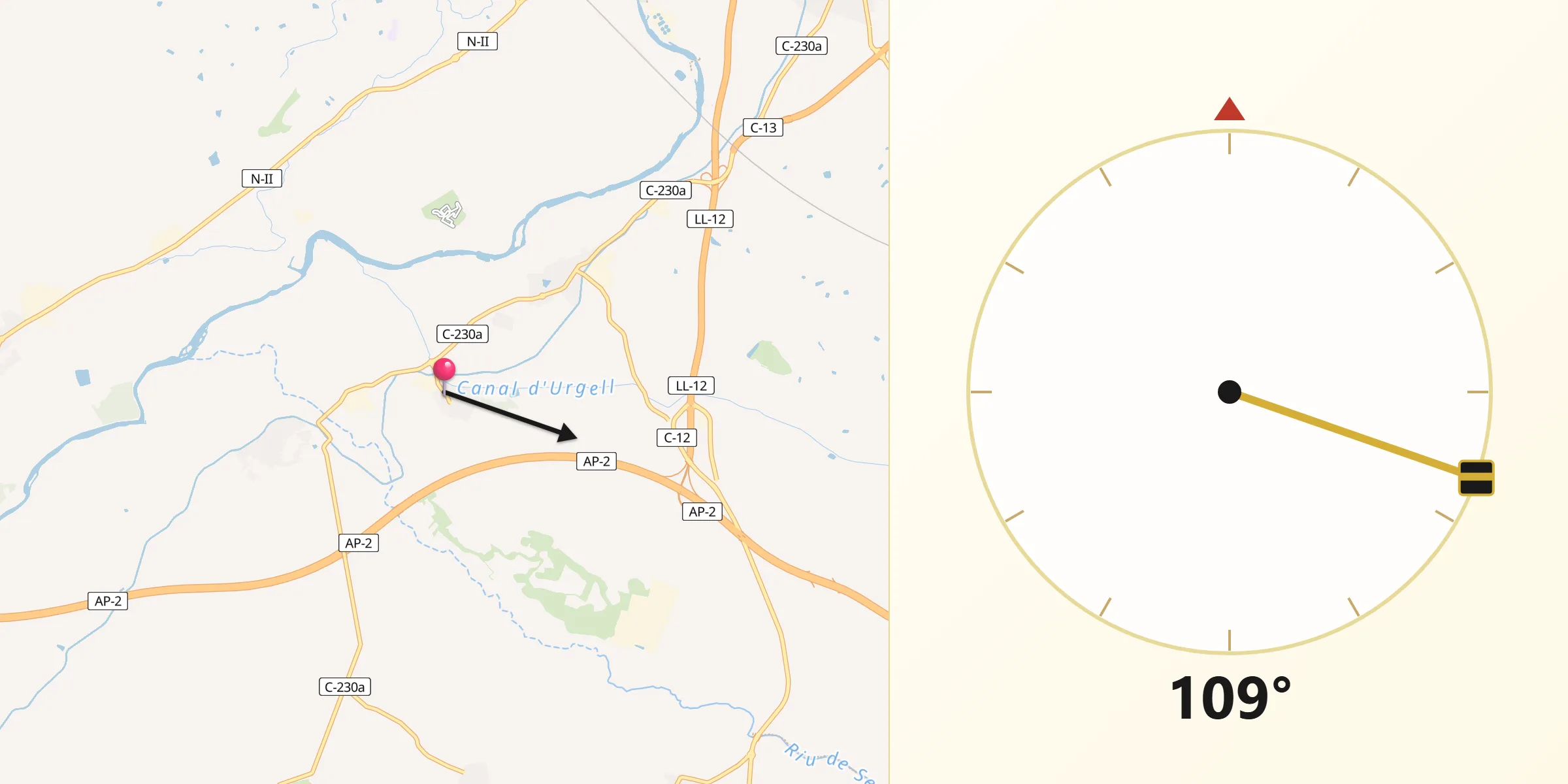 Dirección de la Qibla desde Montoliu de Lleida