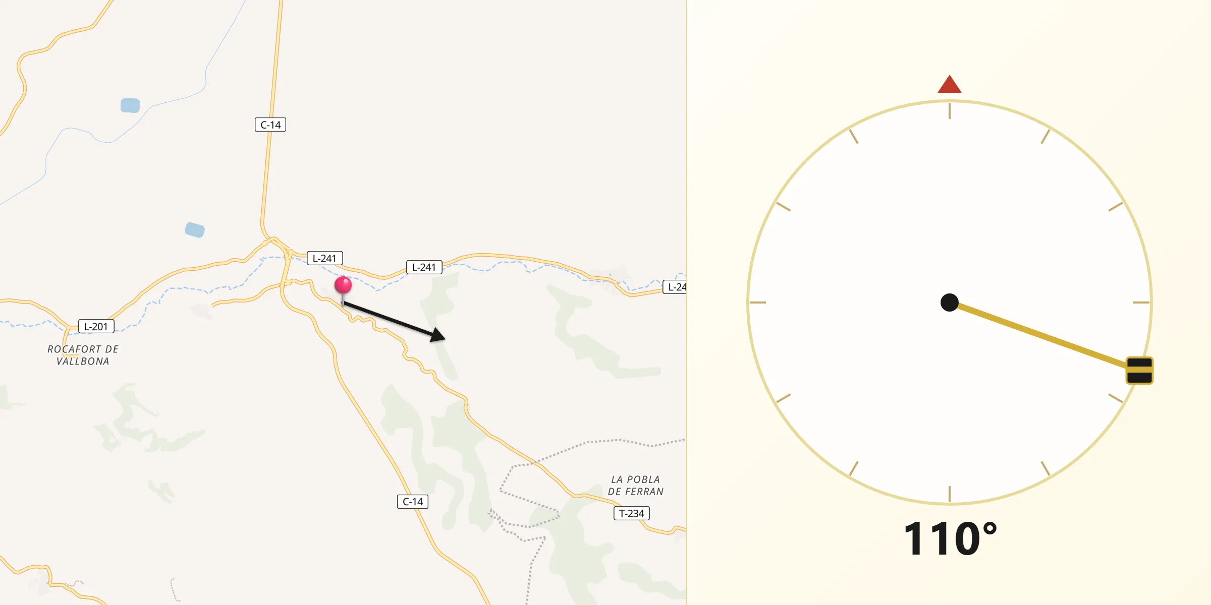 Dirección de la Qibla desde Ciutadilla