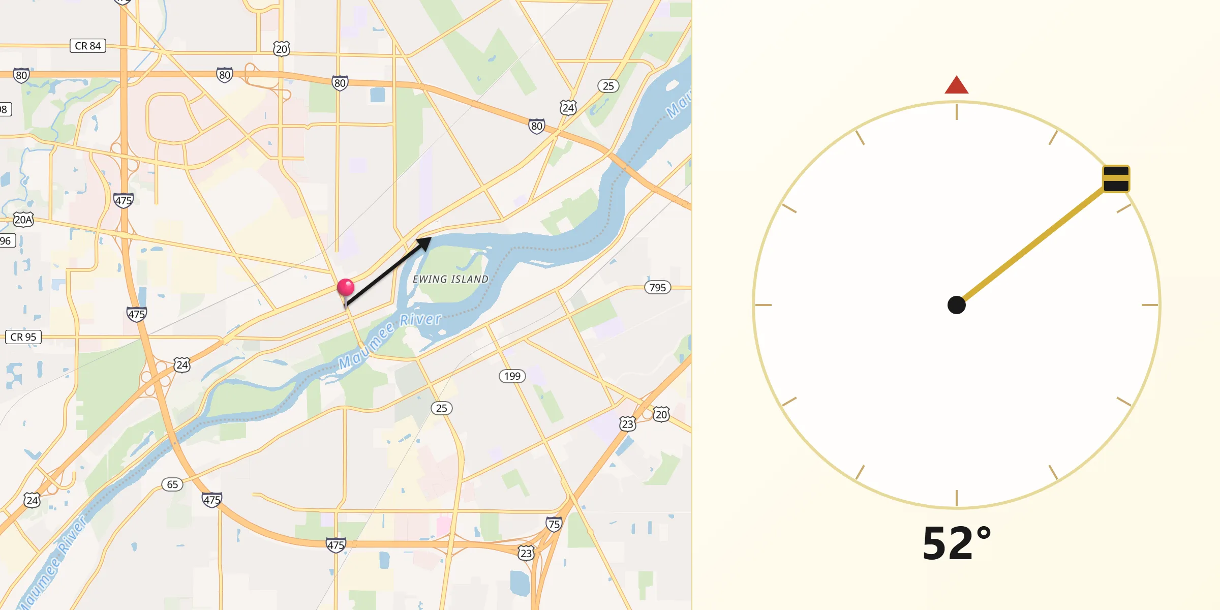Qibla Direction from Maumee