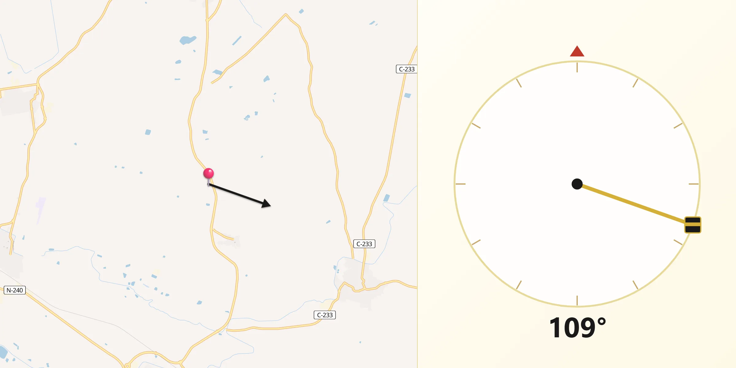 Dirección de la Qibla desde Puiggròs