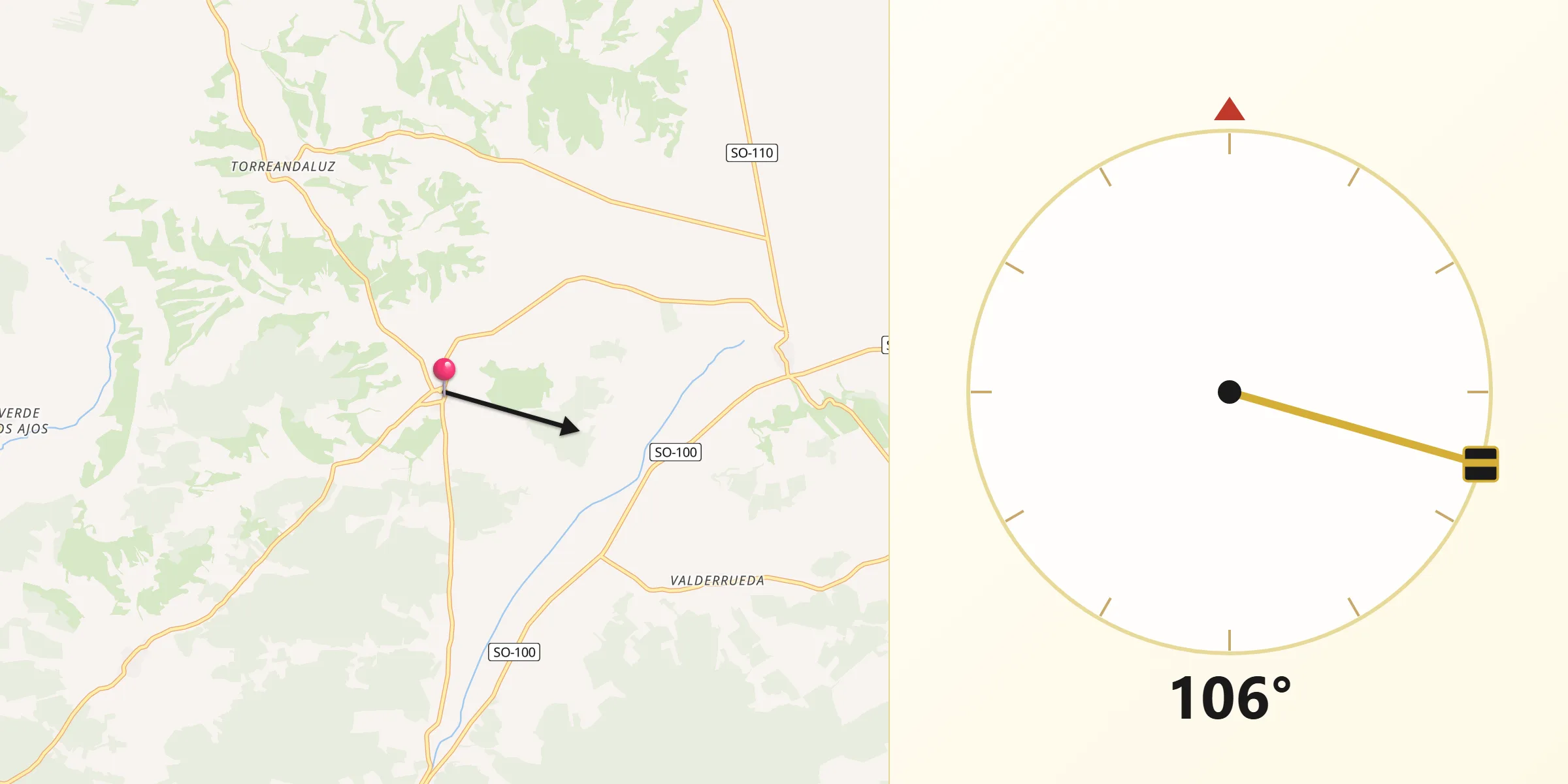 Dirección de la Qibla desde Valderrodilla