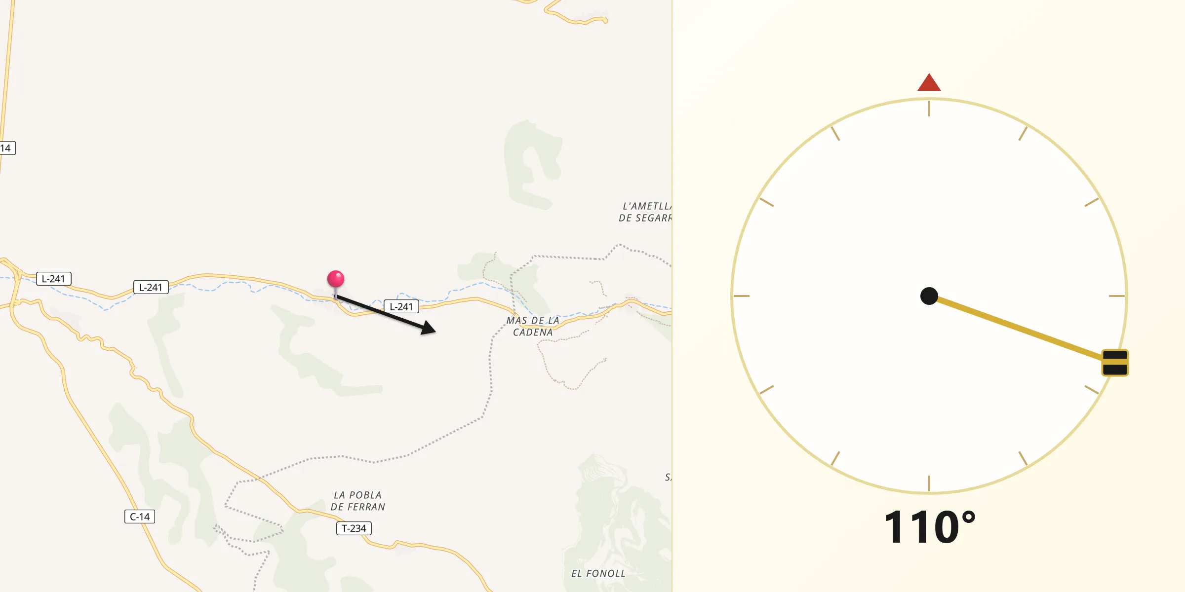 Dirección de la Qibla desde Guimerà