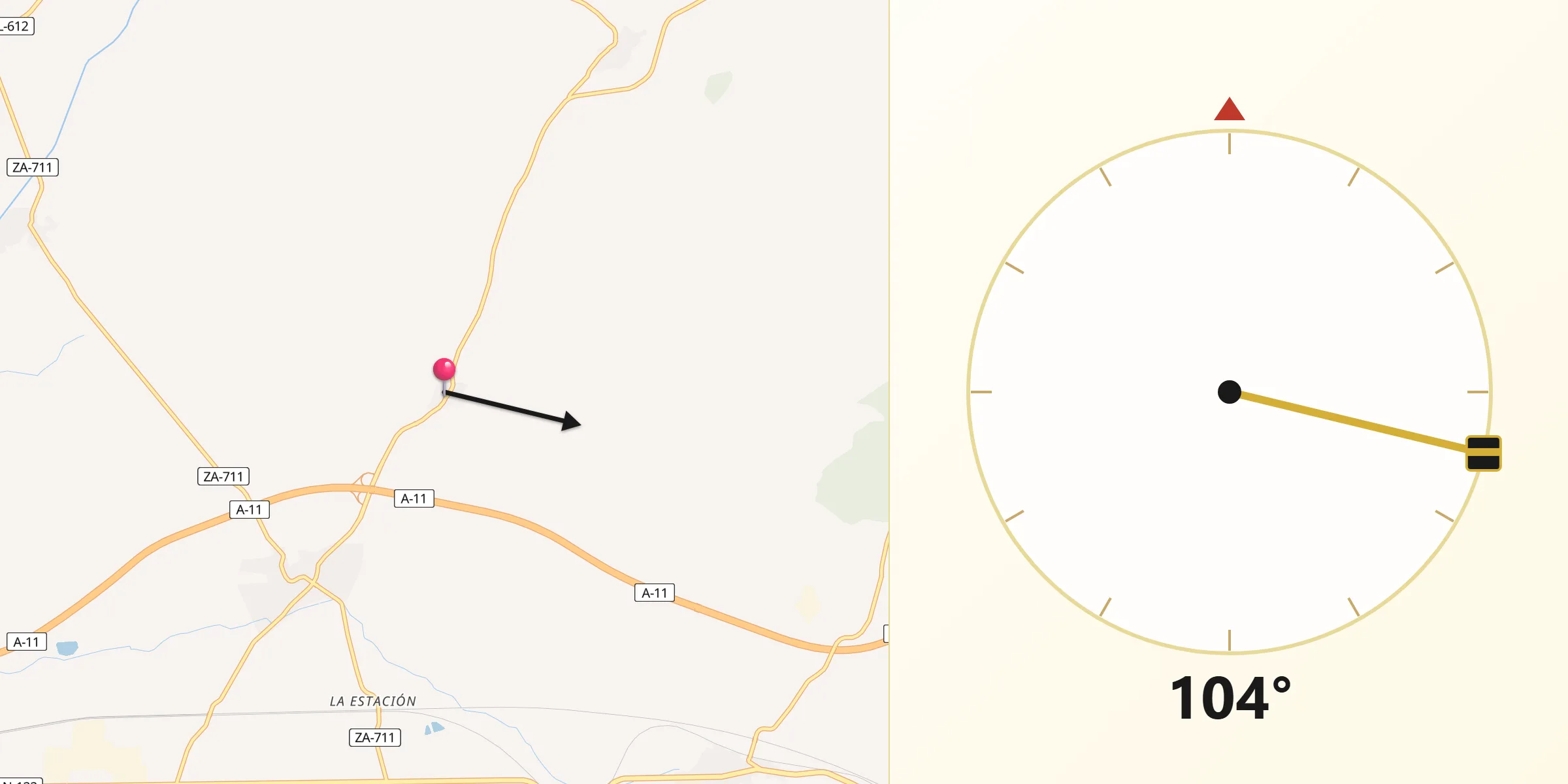 Dirección de la Qibla desde Algodre