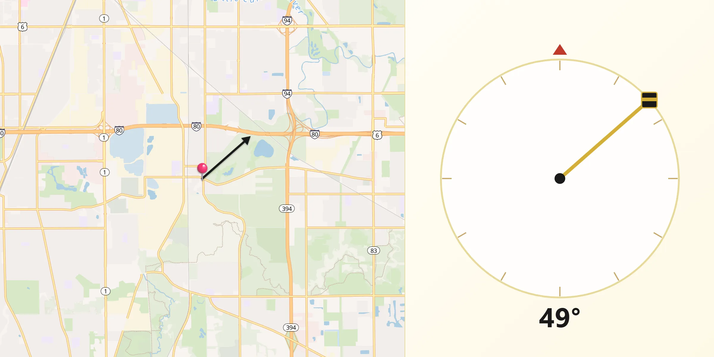 Dirección de la Qibla desde Thornton