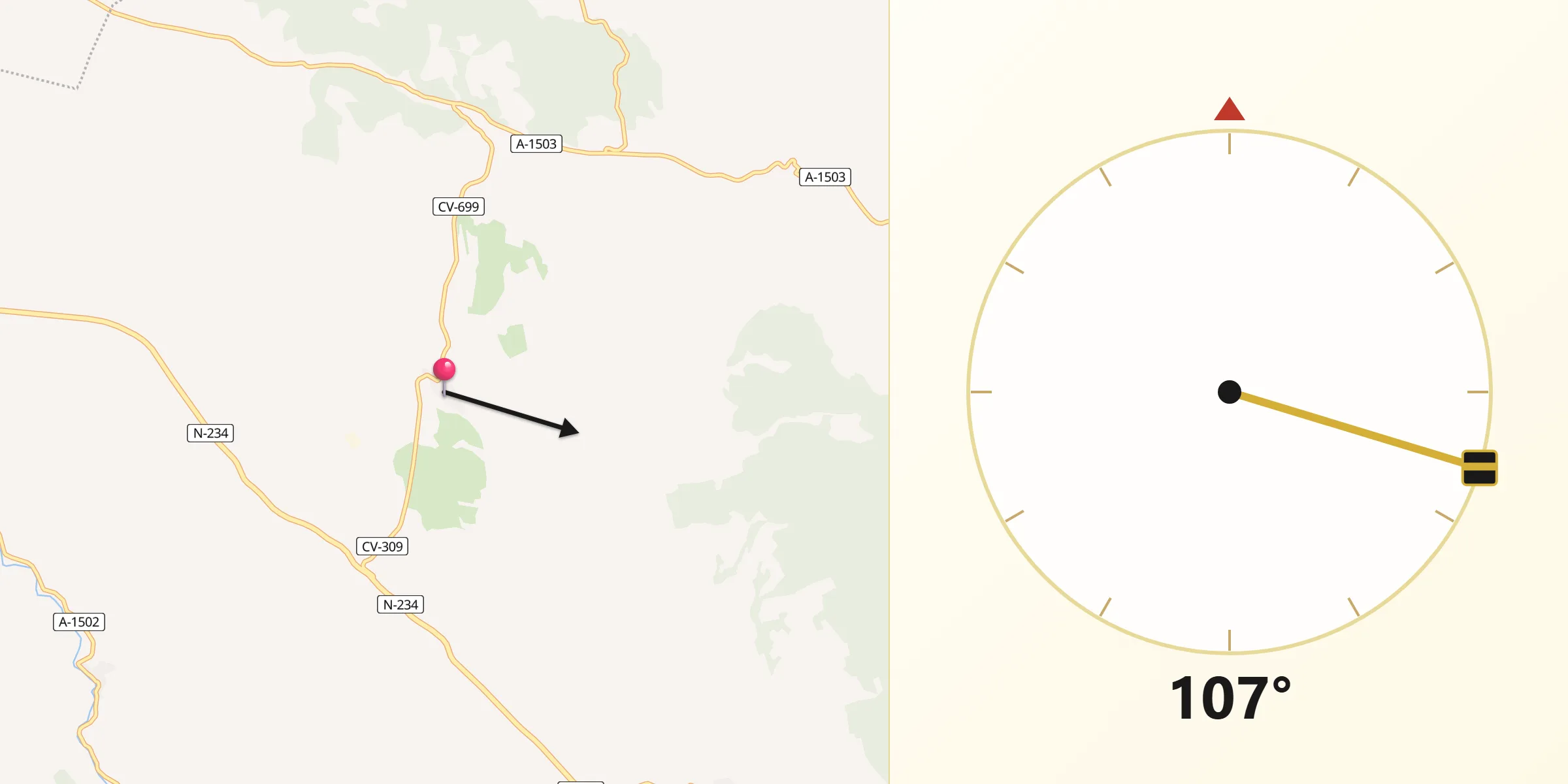 Dirección de la Qibla desde Malanquilla